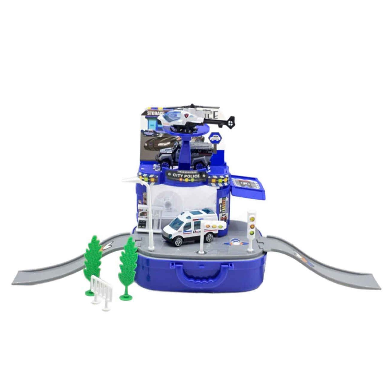 Price and Buy Police Suitcase Parking Playset 8-Piece– Includes 2 Die-Cast Police Cars & Rescue Helicopter_69039aa246f67.jpeg Price and Buy Police Suitcase Parking Playset 8-Piece– Includes 2 Die-Cast Police Cars & Rescue Helicopter - Image 1
