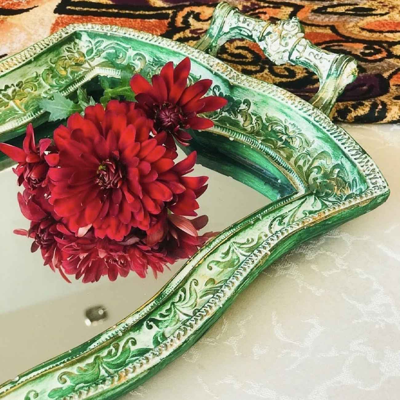 Price and Buy Polyresin Tray – Ornate Accents & Mirror Finish Green_6902602bcb8b6.jpeg Price and Buy Polyresin Tray – Ornate Accents & Mirror Finish Green - Image 1