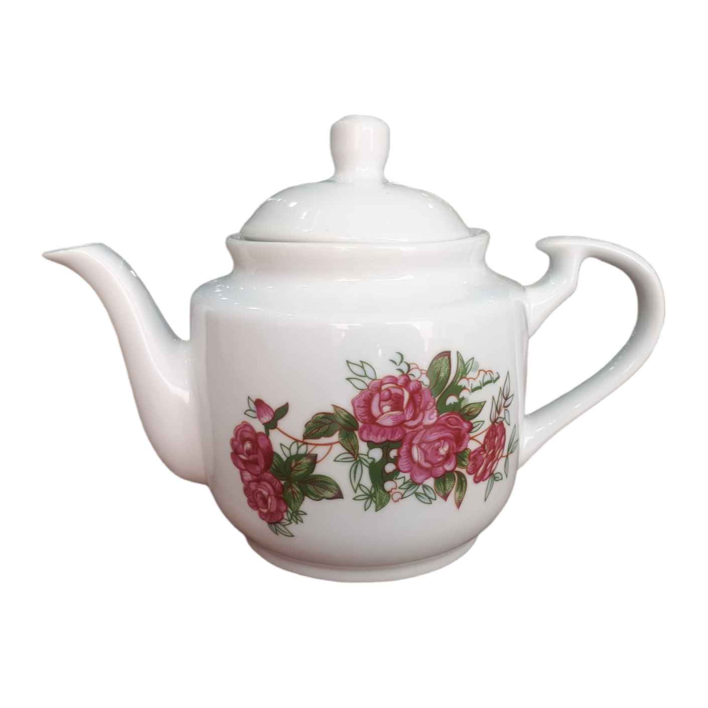 Price and Buy Porcelain Serving Teapot in White with Floral Motif Gole Sorkh