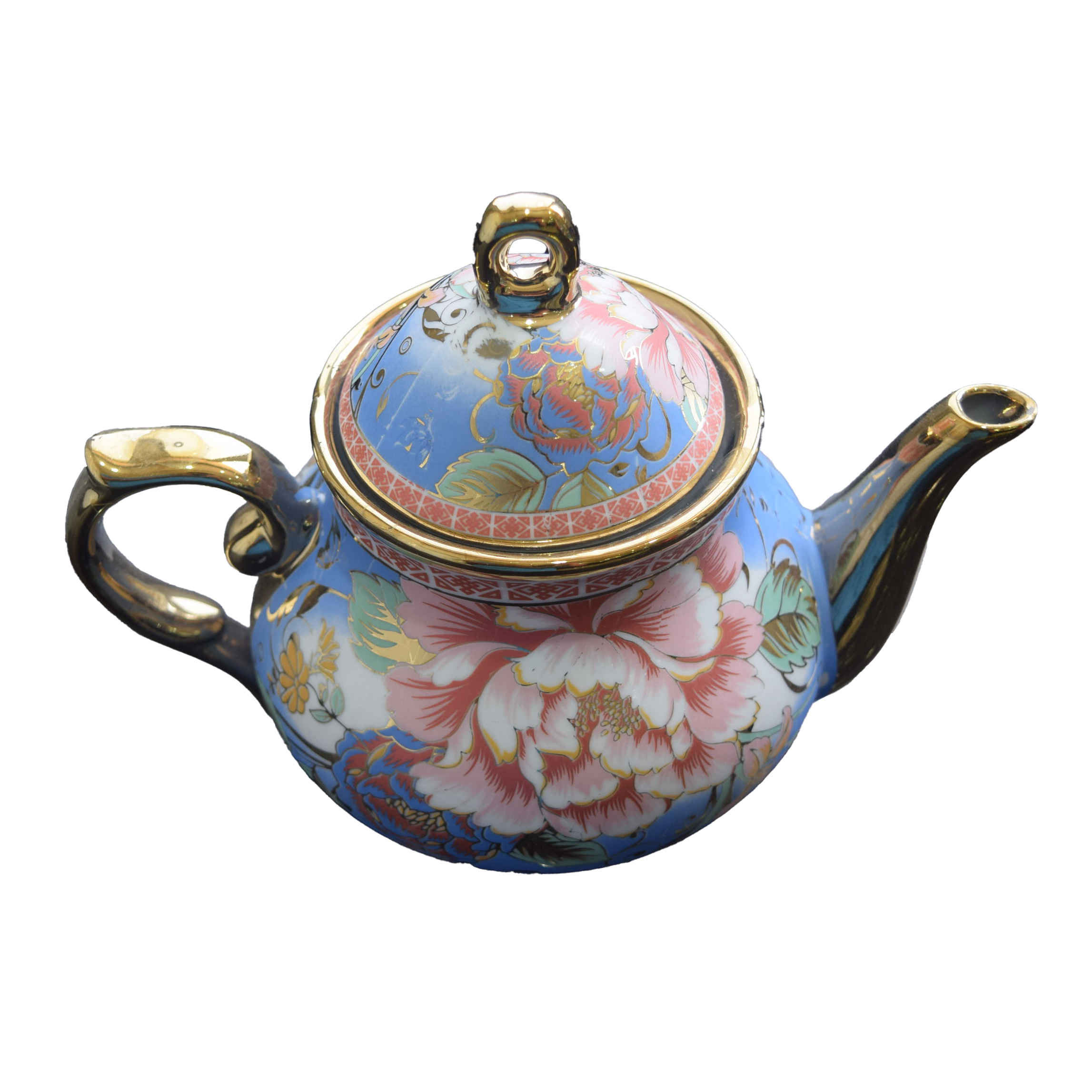 Price and Buy Porcelain Serving Teapot Retro Theme with Blue & Golden Flower Design