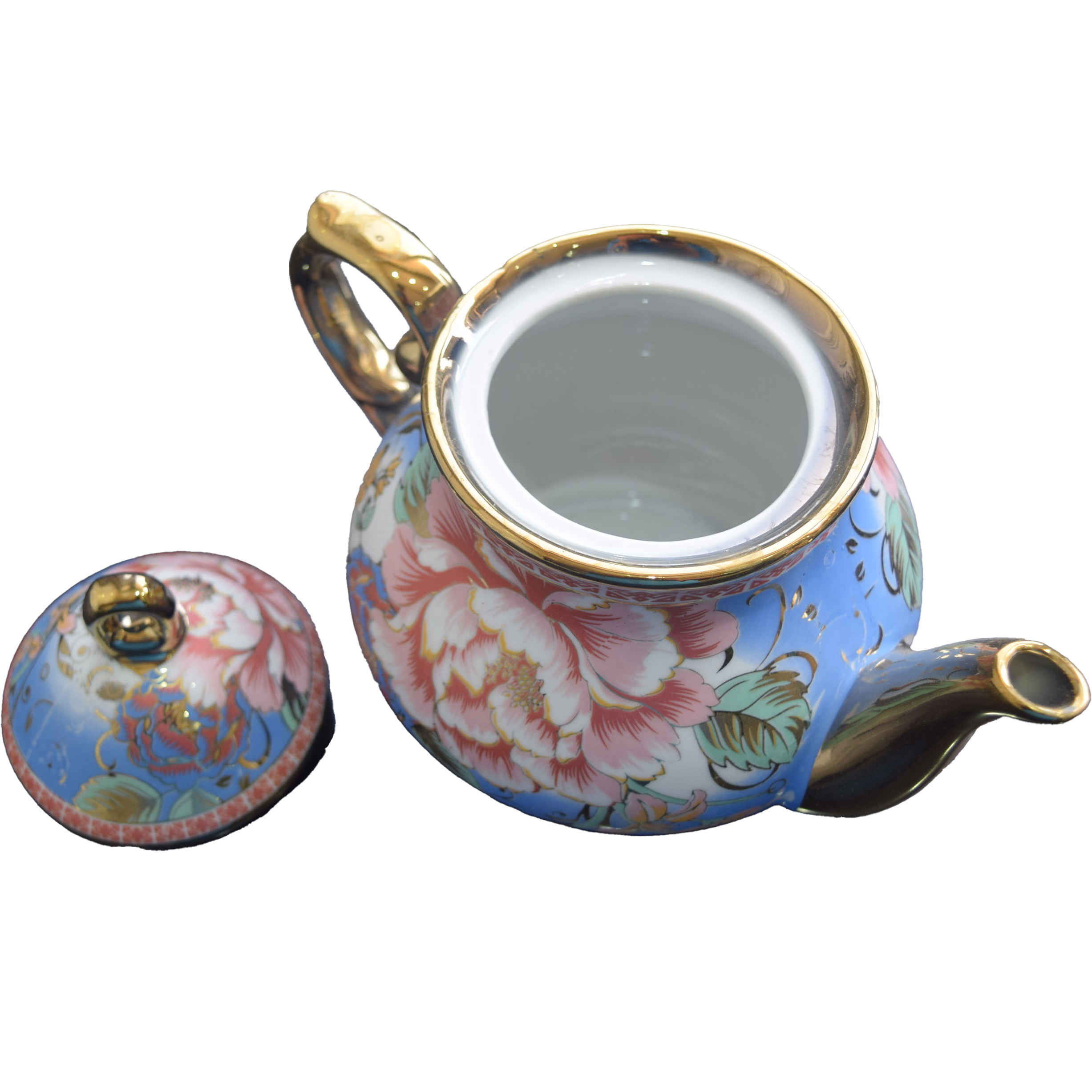 Price and Buy Porcelain Serving Teapot Retro Theme with Blue & Golden Flower Design - Image 3