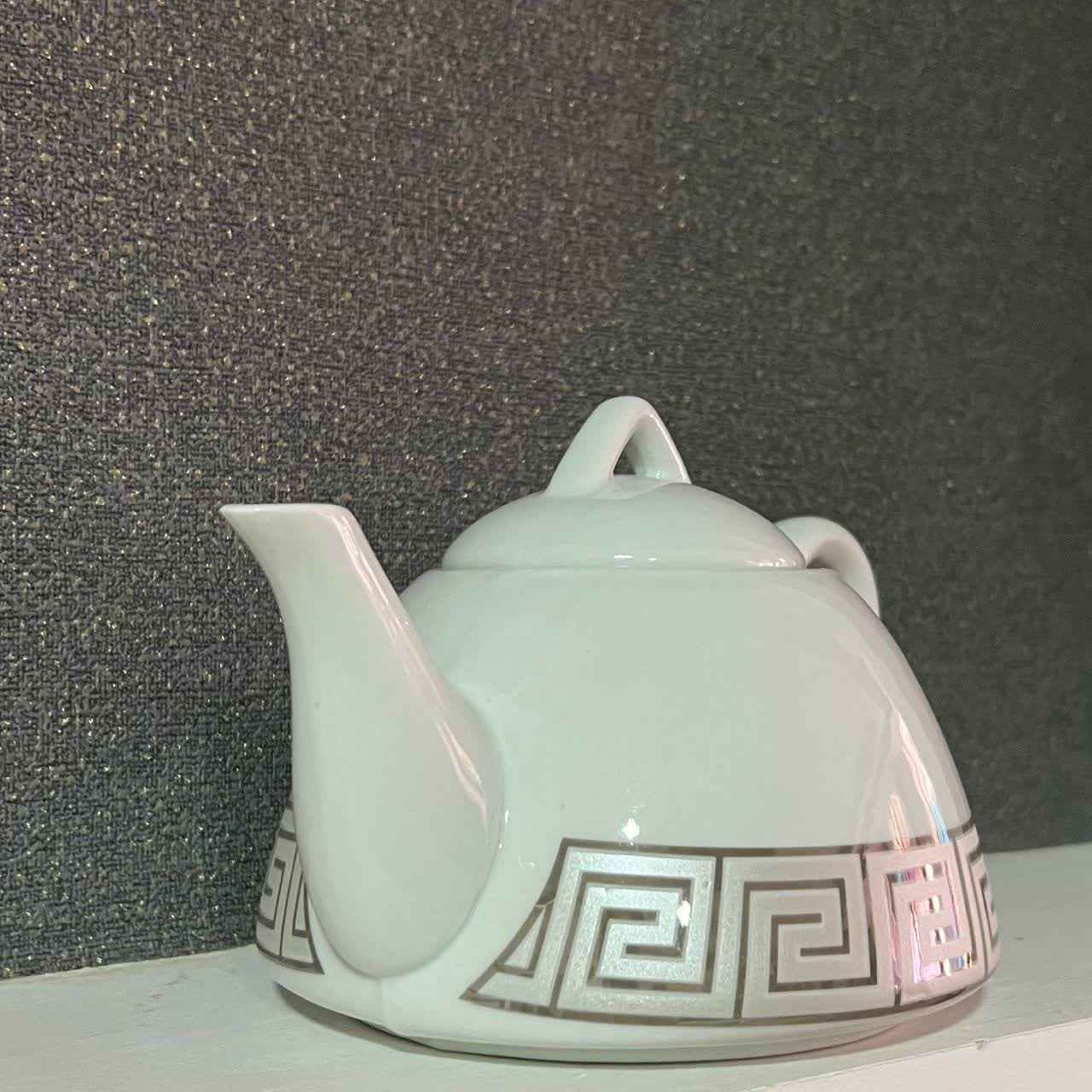 Price and Buy Porcelain Serving Teapot Silver Greek Key Design No1 - Image 3