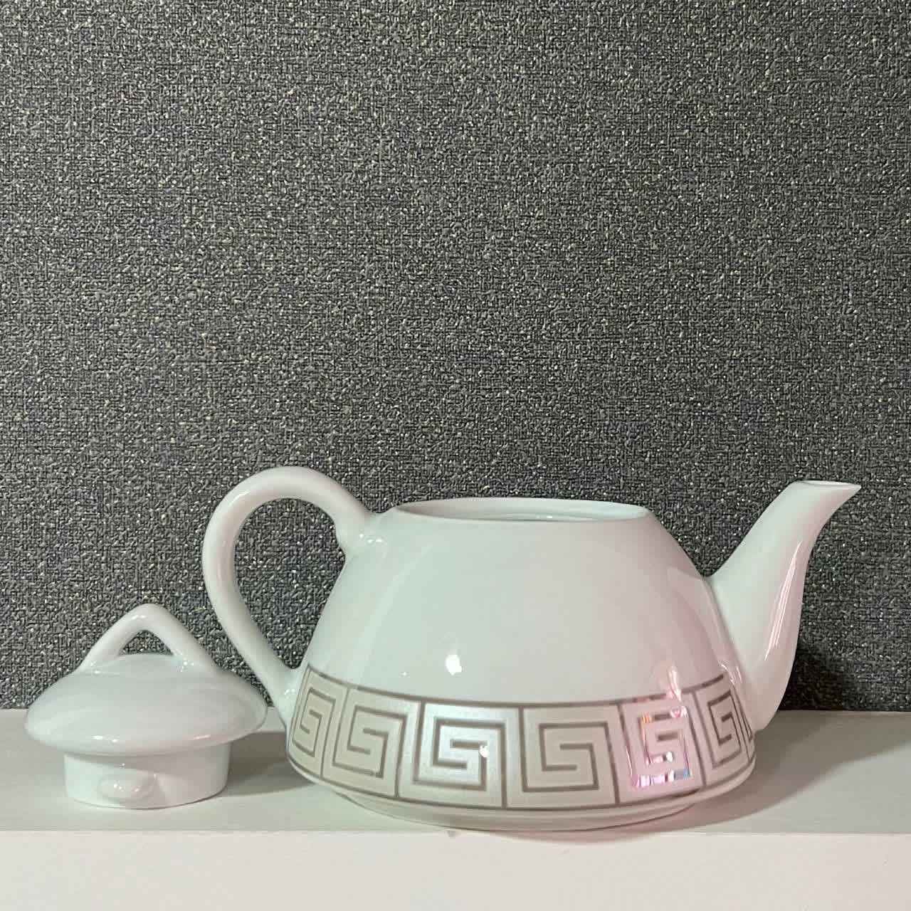 Price and Buy Porcelain Serving Teapot Silver Greek Key Design No1 - Image 5