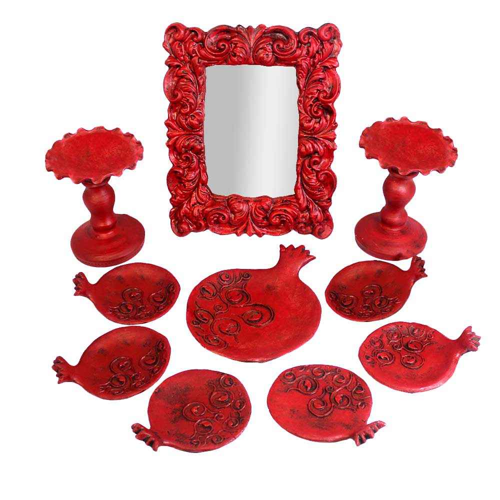 Price and Buy Pottery Haftseen Set Dishes with Mirror suitable for Nowruz Pomegranate
