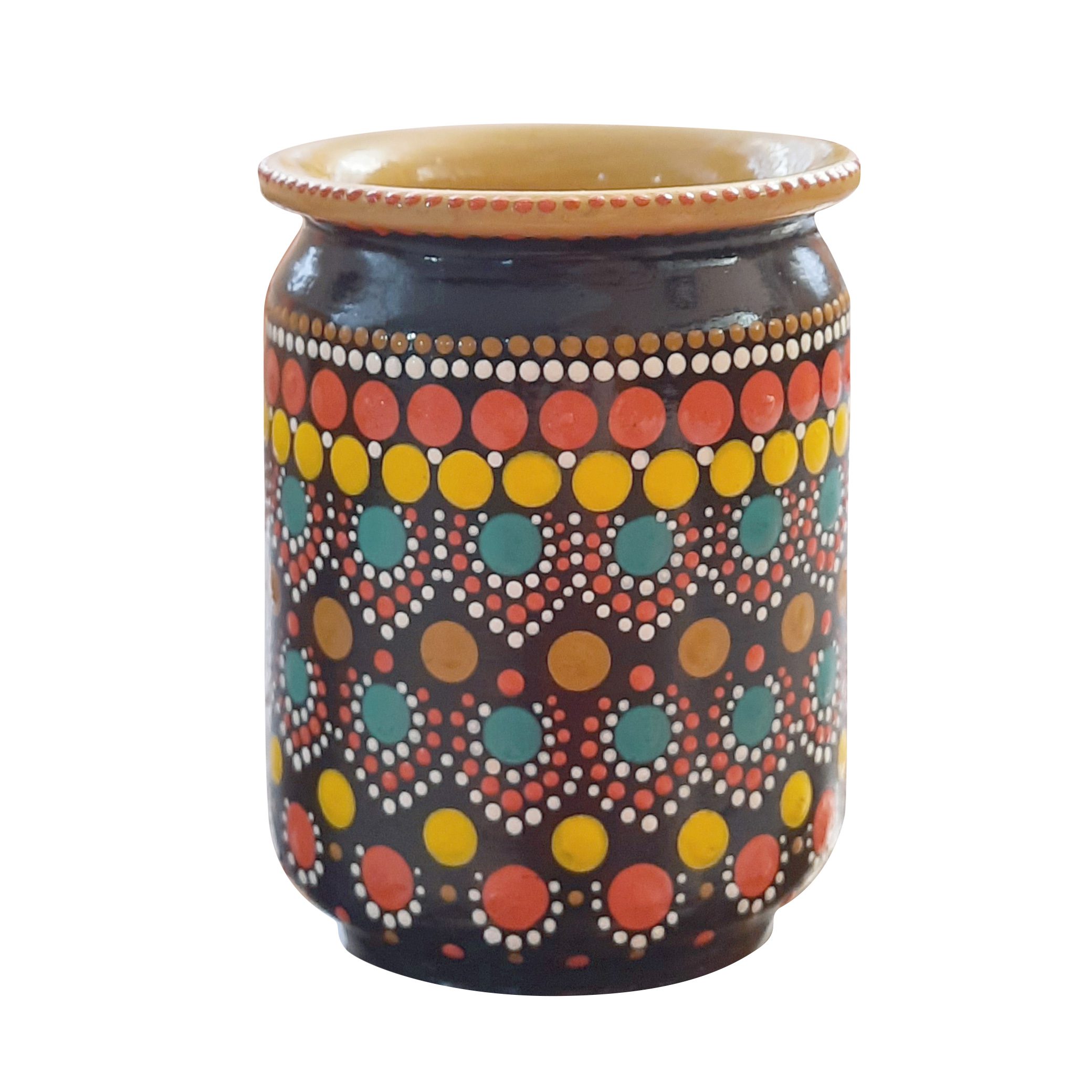 Price and Buy Pottery Makeup Brush Holder Handcrafted with Dot Painting Design