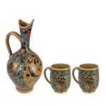 Price and Buy Pottery Pitcher and Glass Set with Bird & Flower Design in Turquoise Set of 3
