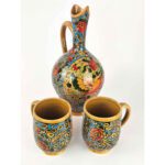Price and Buy Pottery Pitcher and Glass Set with Bird & Flower Design in Turquoise Set of 3 - Image 5