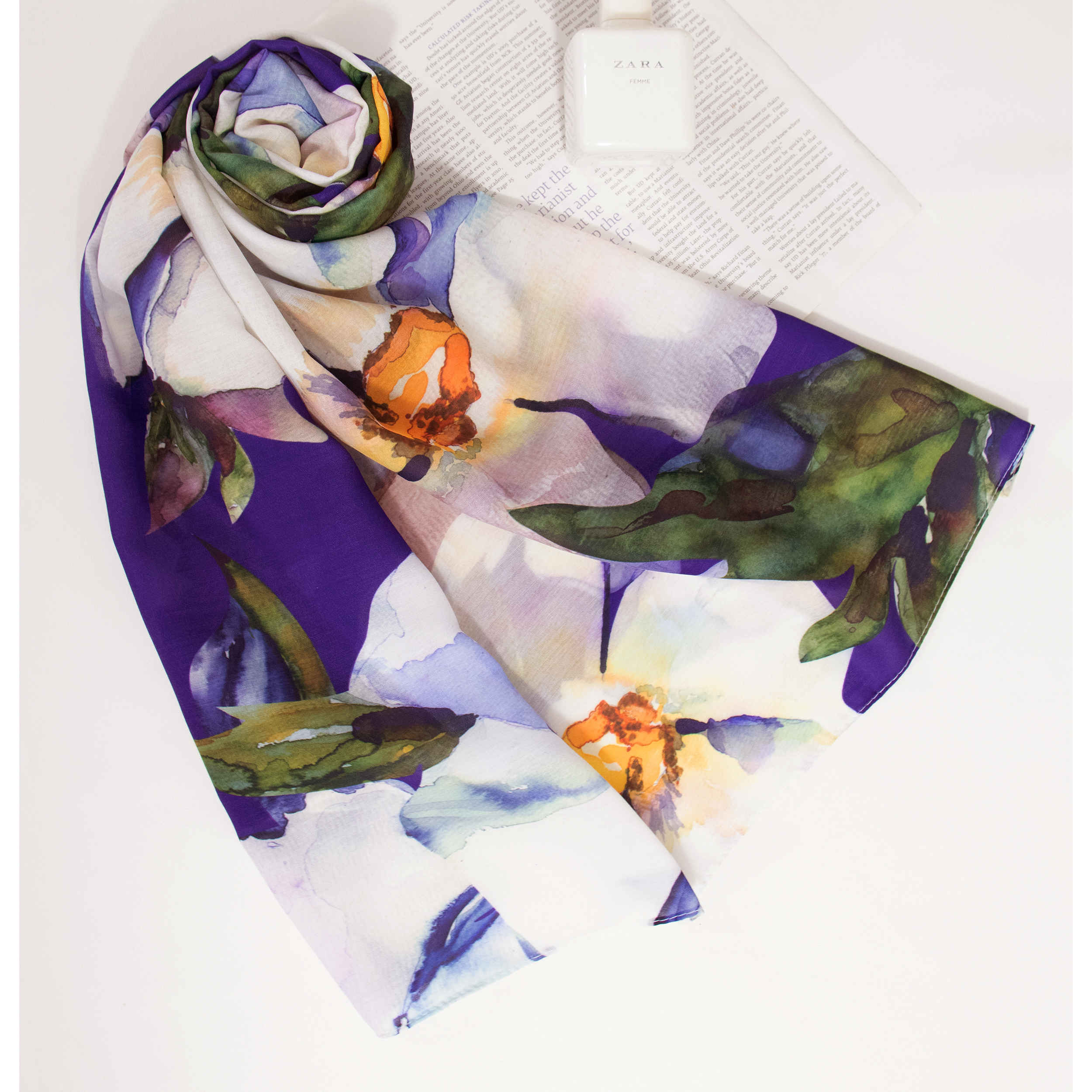 Price and Buy Printed Shawl for Women Artistic & Lightweight Blue Abstract Design - Image 5