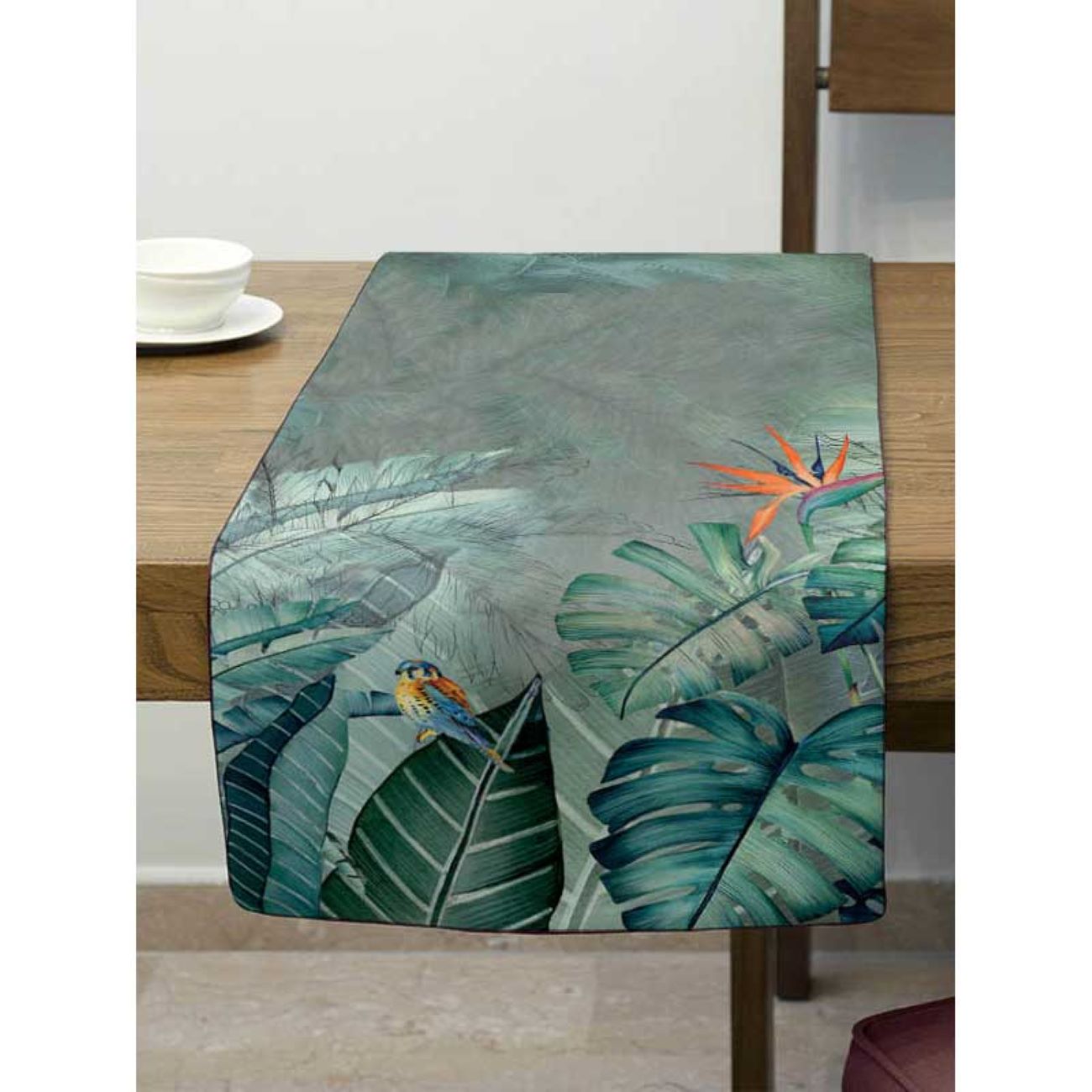 Price and Buy Printed Table Runner with Velvet Bird & Leaves