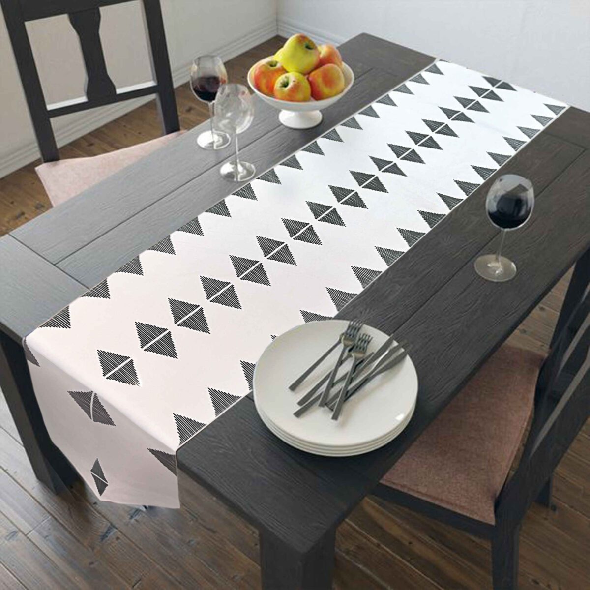 Price and Buy Printed Table Runner with Velvet Geometric Diamond Design
