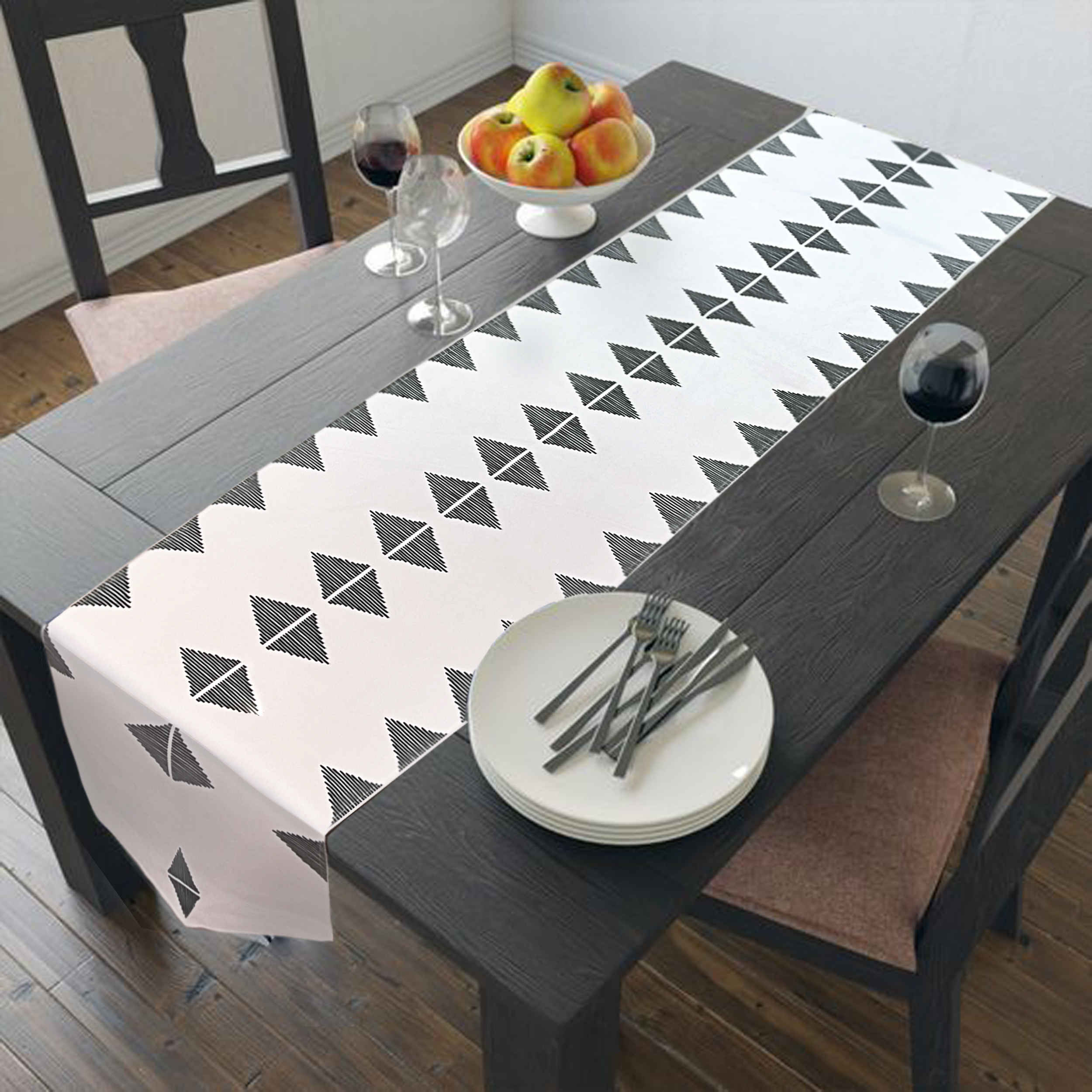 Price and Buy Printed Table Runner with Velvet Geometric Diamond Design