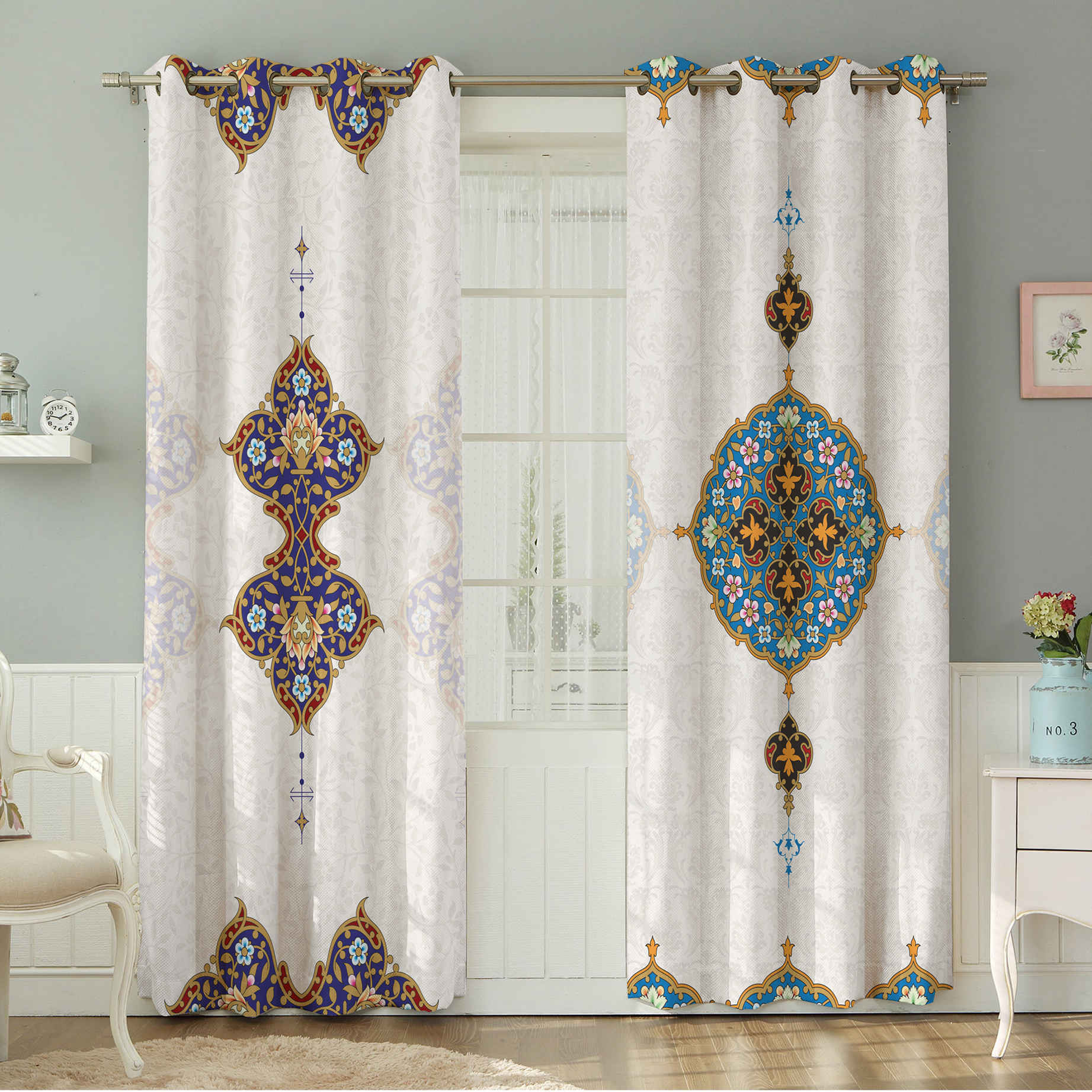 Price and Buy Printed Velvet Eyelet Curtain – Floral Aylar