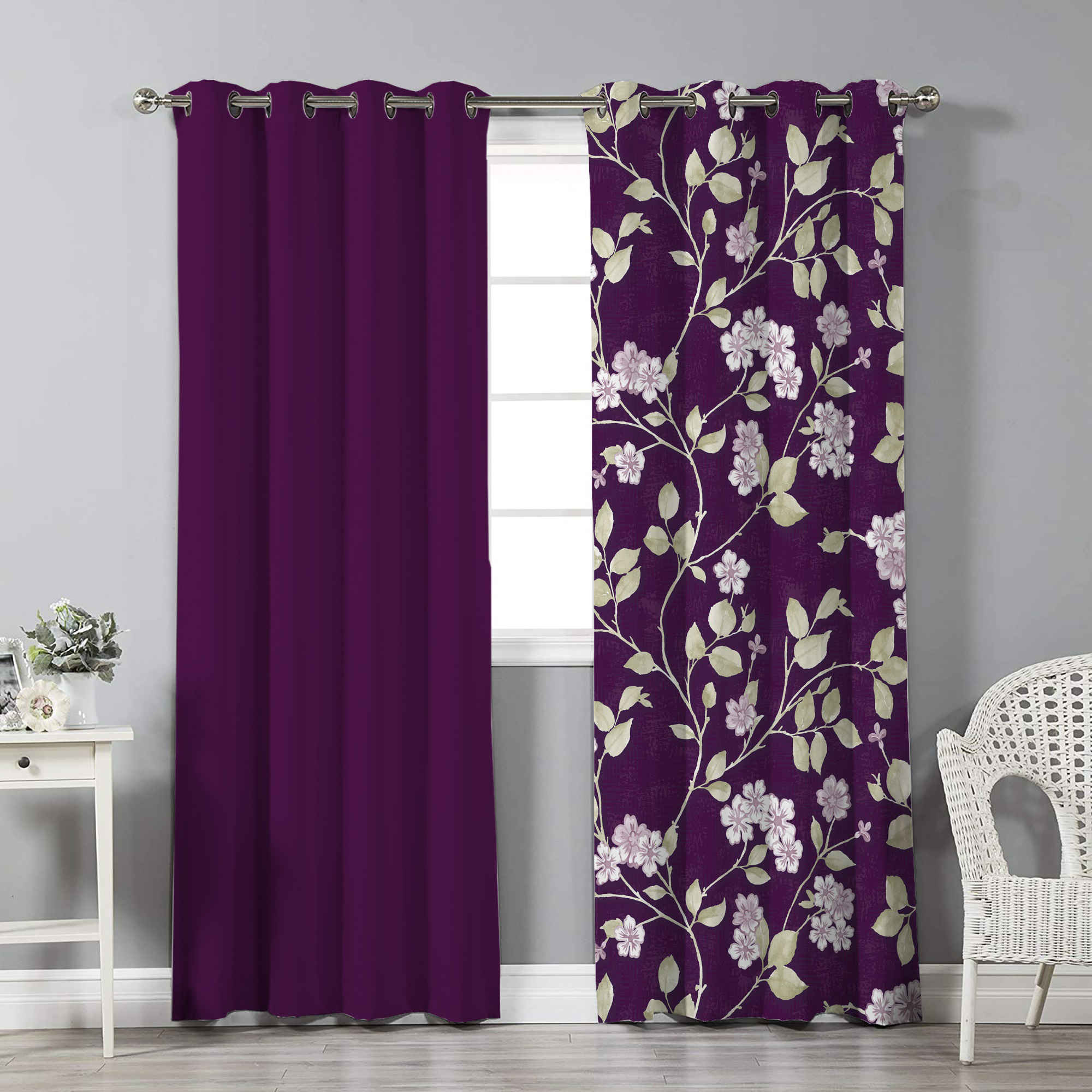 Price and Buy Printed Velvet Eyelet Curtain – Floral Nirvana (280×140 cm) - Image 4