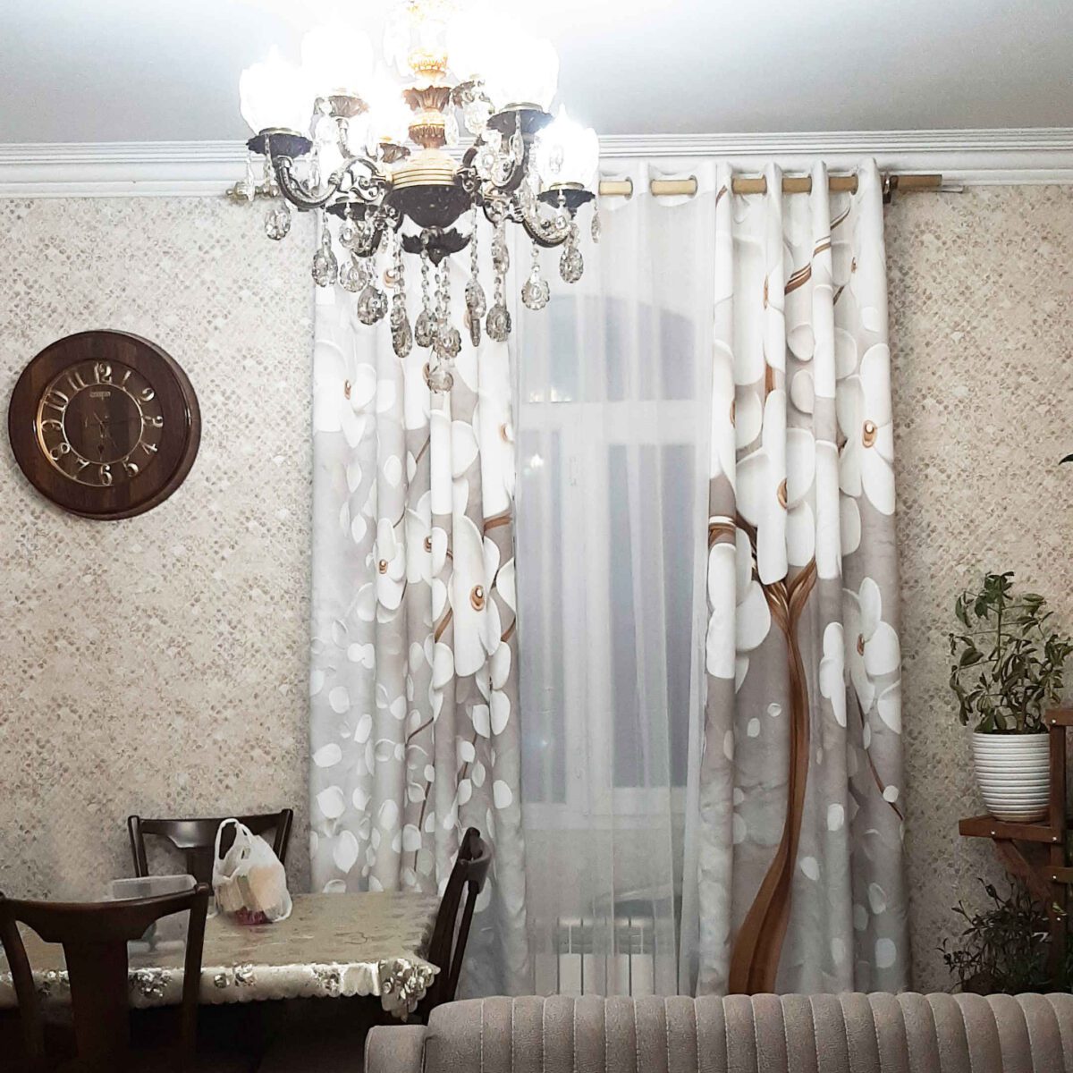 Price and Buy Printed Velvet Eyelet Curtain – Floral White (280×145 cm) - Image 4