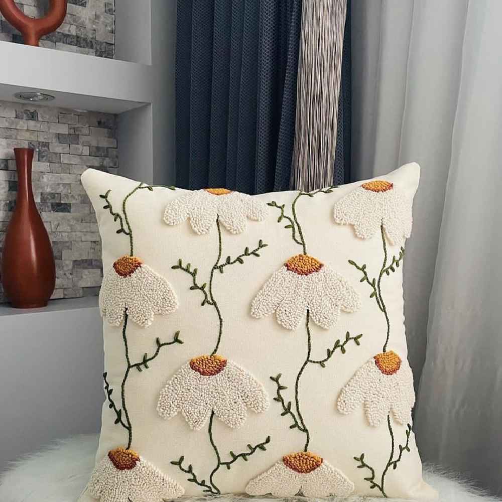 Price and Buy Punch Needle Cushion Cover – Embroidered White Chamomile Design - Image 3
