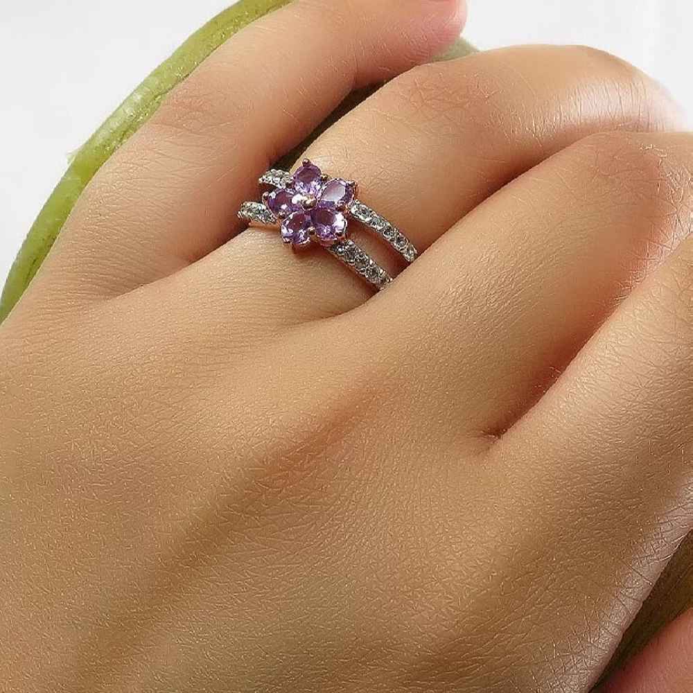 Price and Buy Purple Amethyst Silver Ring For Women Flower - Image 3