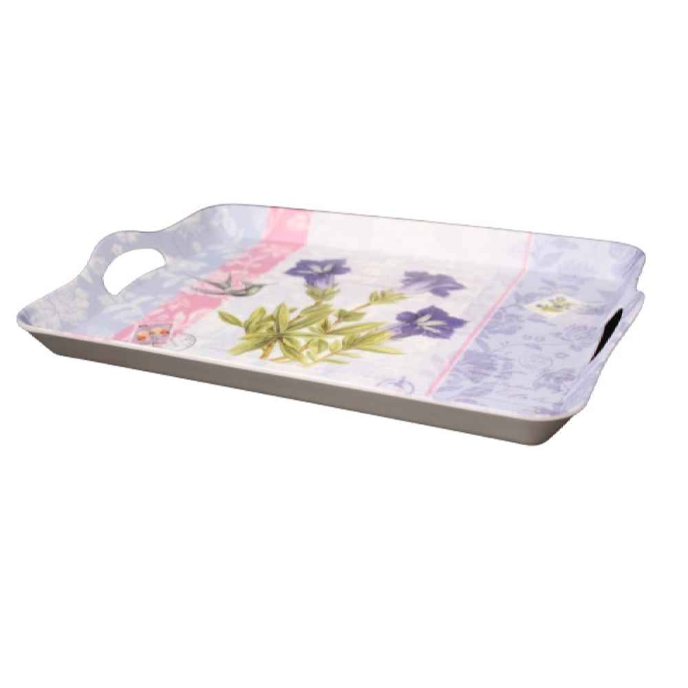 Price and Buy Purple Melamine Serving Tray with Handle Rectangular Shape & Flower Design - Image 3