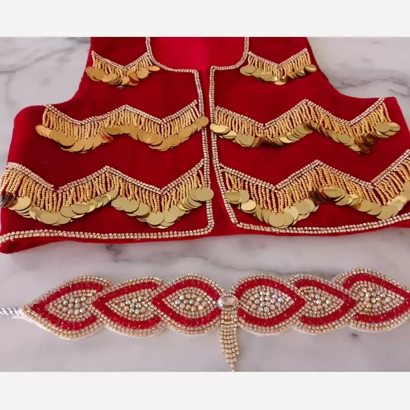 Price and Buy Radiance of Tradition Red and Gold Kurdish-Style Vest With Belt Designed by Intricate Embellishments