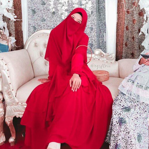 Price and Buy Red Islamic Square Scarf & Half Niqab Set for Women - Image 3