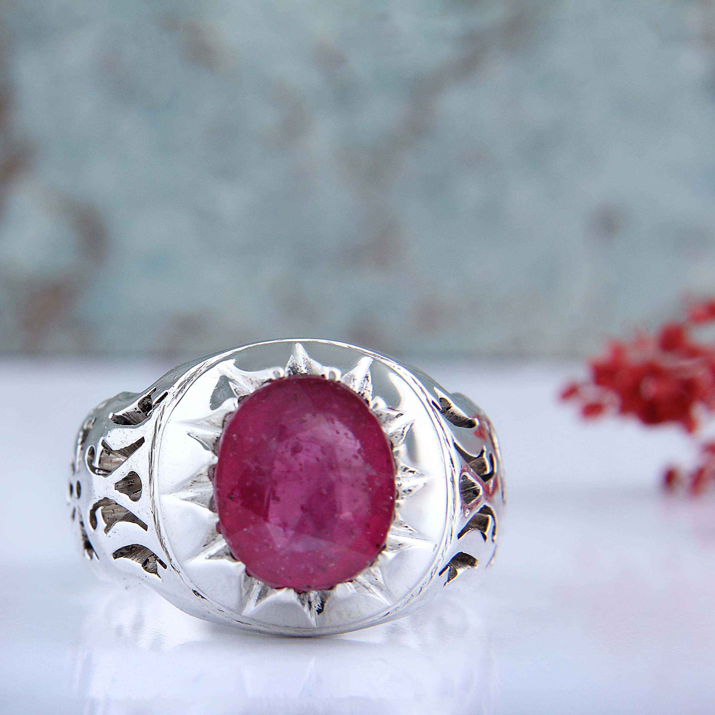 Price and Buy Red Ruby Silver Ring Elegance for Men Handcrafted - Image 3