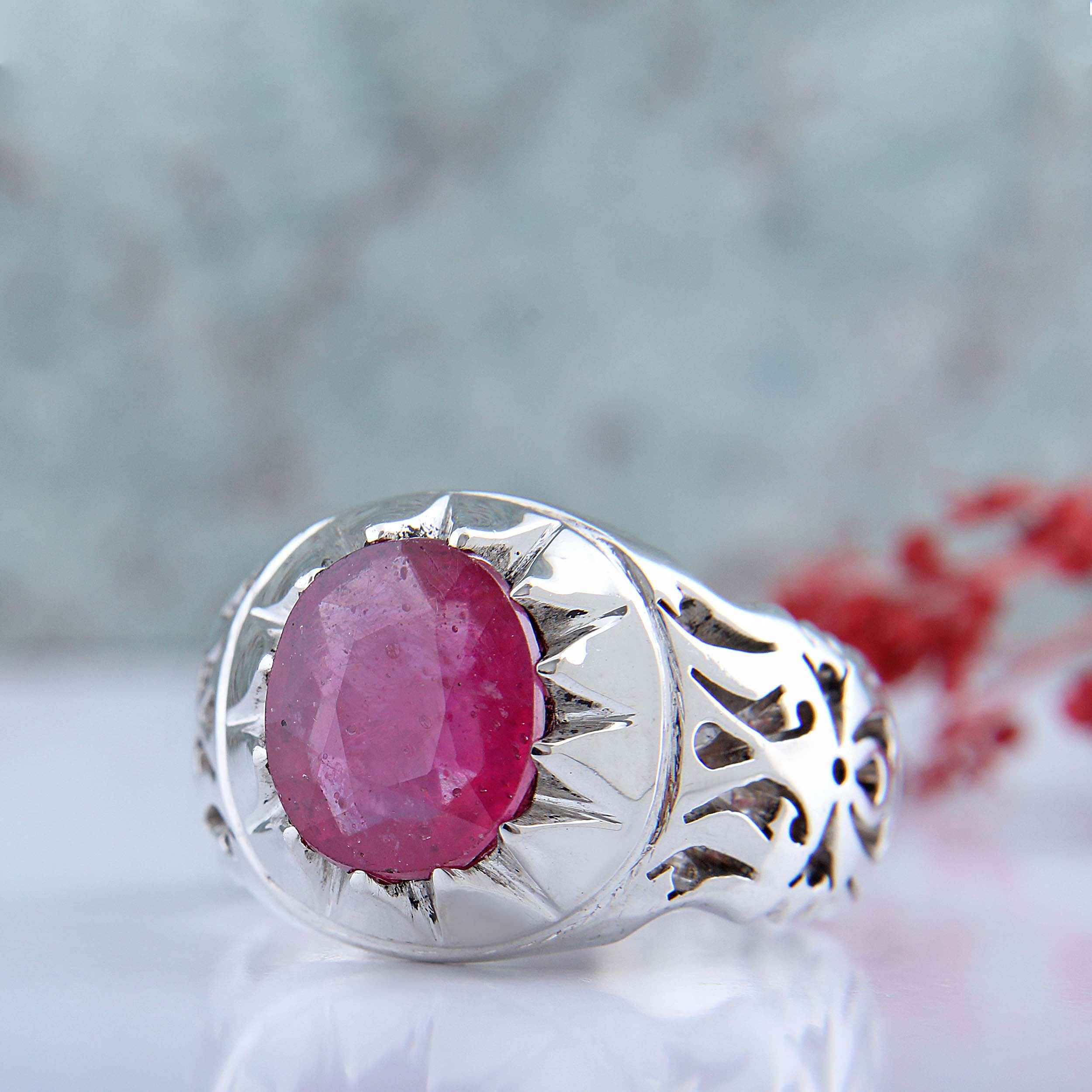 Price and Buy Red Ruby Silver Ring Elegance for Men Handcrafted - Image 4