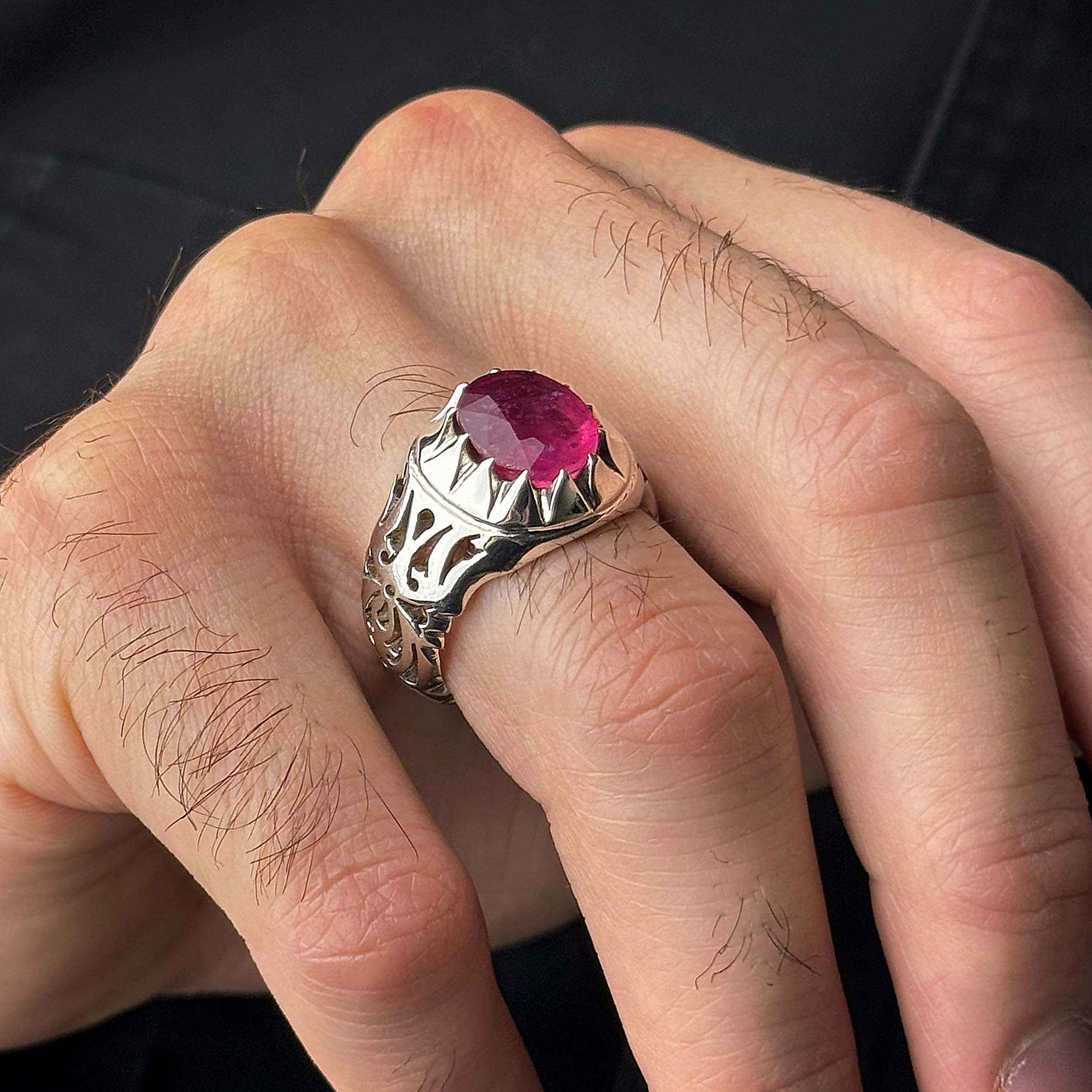 Price and Buy Red Ruby Silver Ring Elegance for Men Handcrafted - Image 8