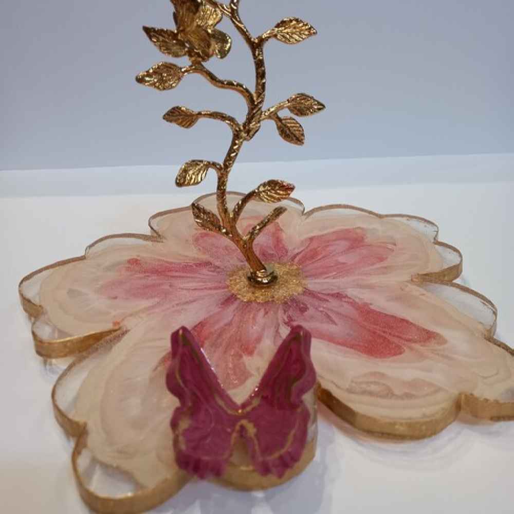 Price and Buy Resin Serving Platter with Brass Leaf Base & 3D Butterfly