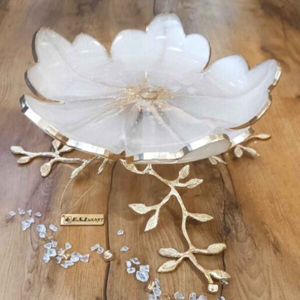 Price and Buy Resin Serving Platter with Brass Leaf Design Base_68feade178bc4.jpeg Price and Buy Resin Serving Platter with Brass Leaf Design Base