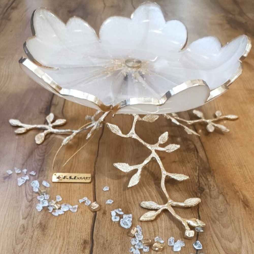 Price and Buy Resin Serving Platter with Brass Leaf Design Base - Image 3