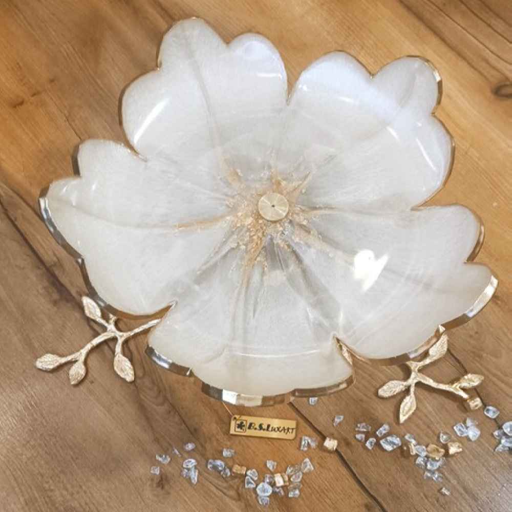 Price and Buy Resin Serving Platter with Brass Leaf Design Base - Image 4