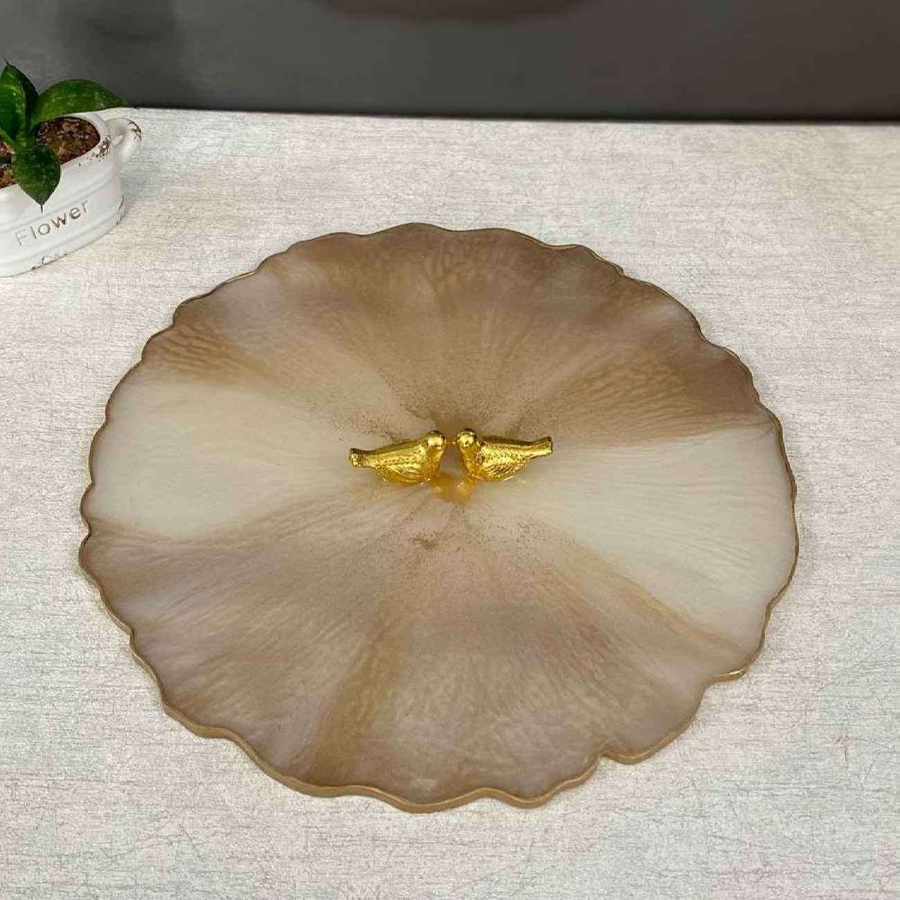 Price and Buy Resin Serving Tray Hand Painted in Light Brown - Image 3