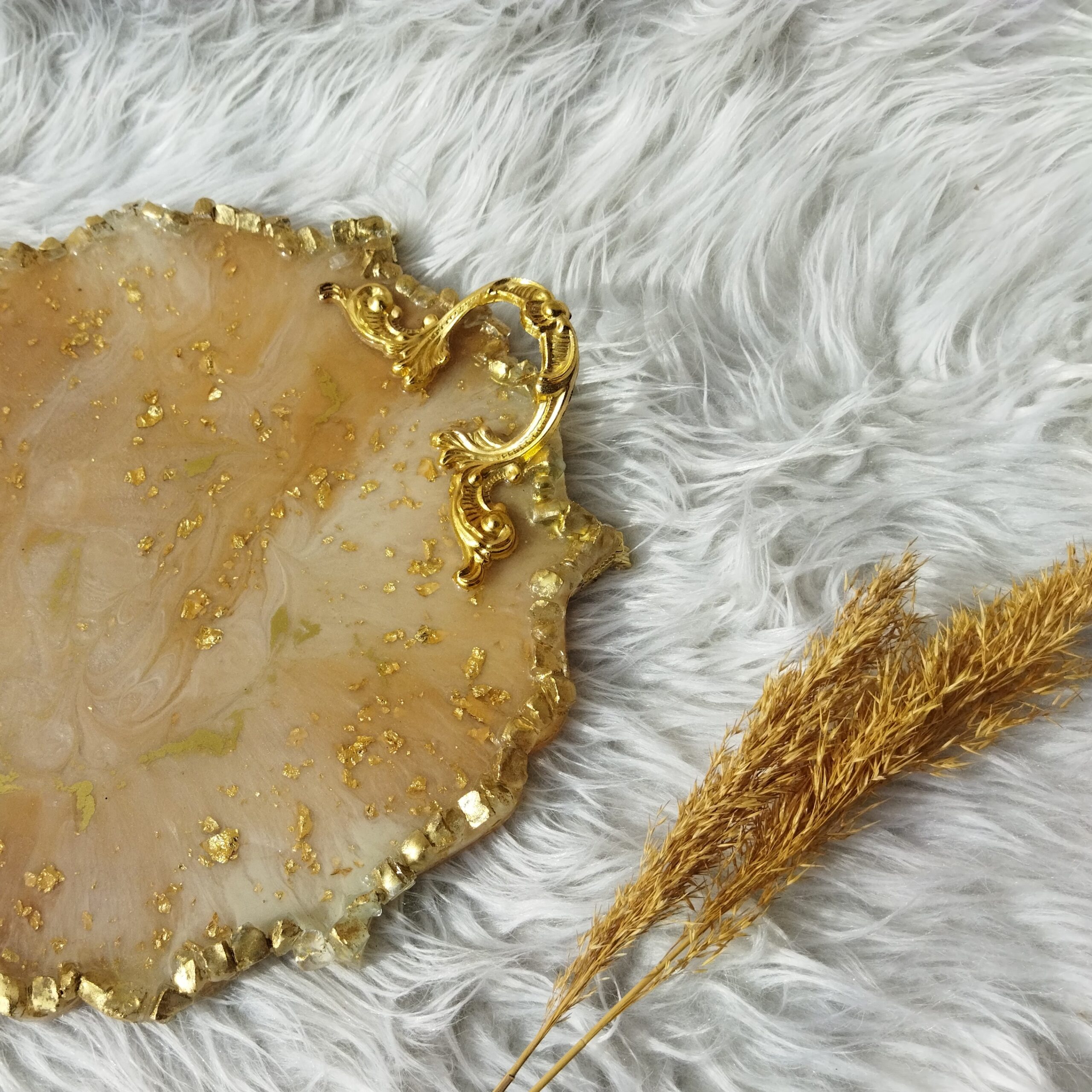 Price and Buy Resin Serving Tray Hand Painted with Handles in Golden - Image 4