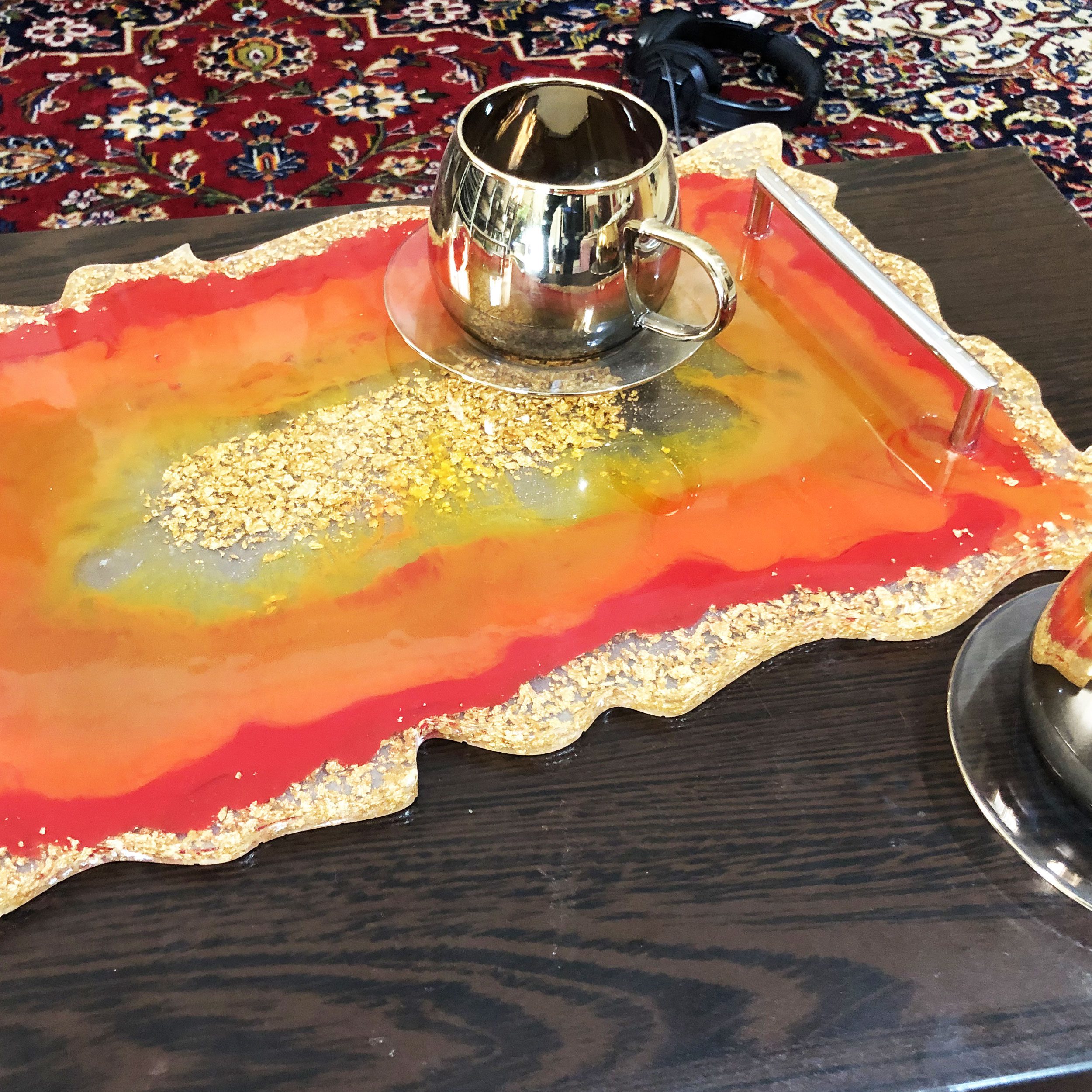 Price and Buy Resin Serving Tray Hand Painted with Handles in Orange - Image 3