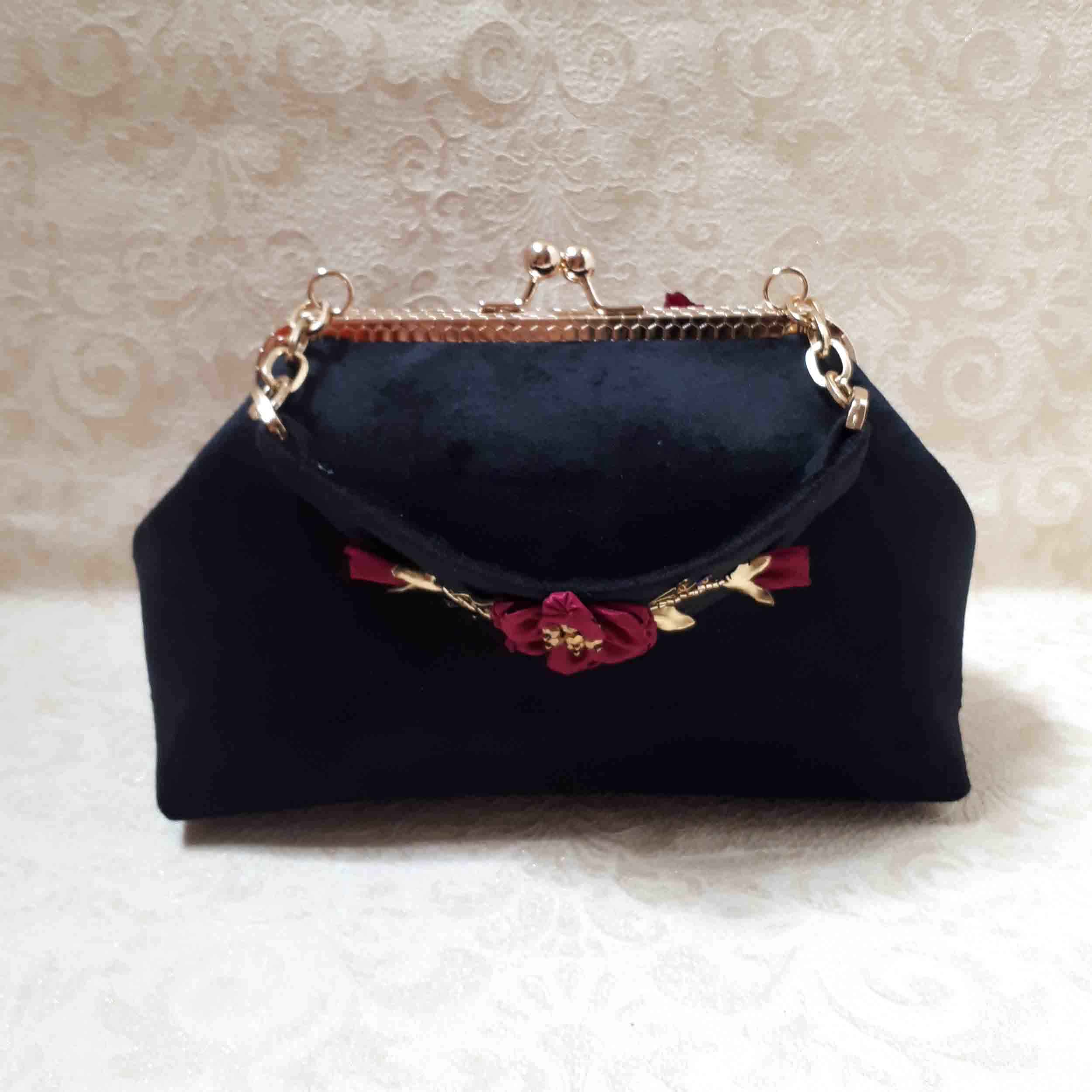 Price and Buy Ribbon Embroidery Clutch Handbag – Velvet with Butterfly Pattern - Image 3