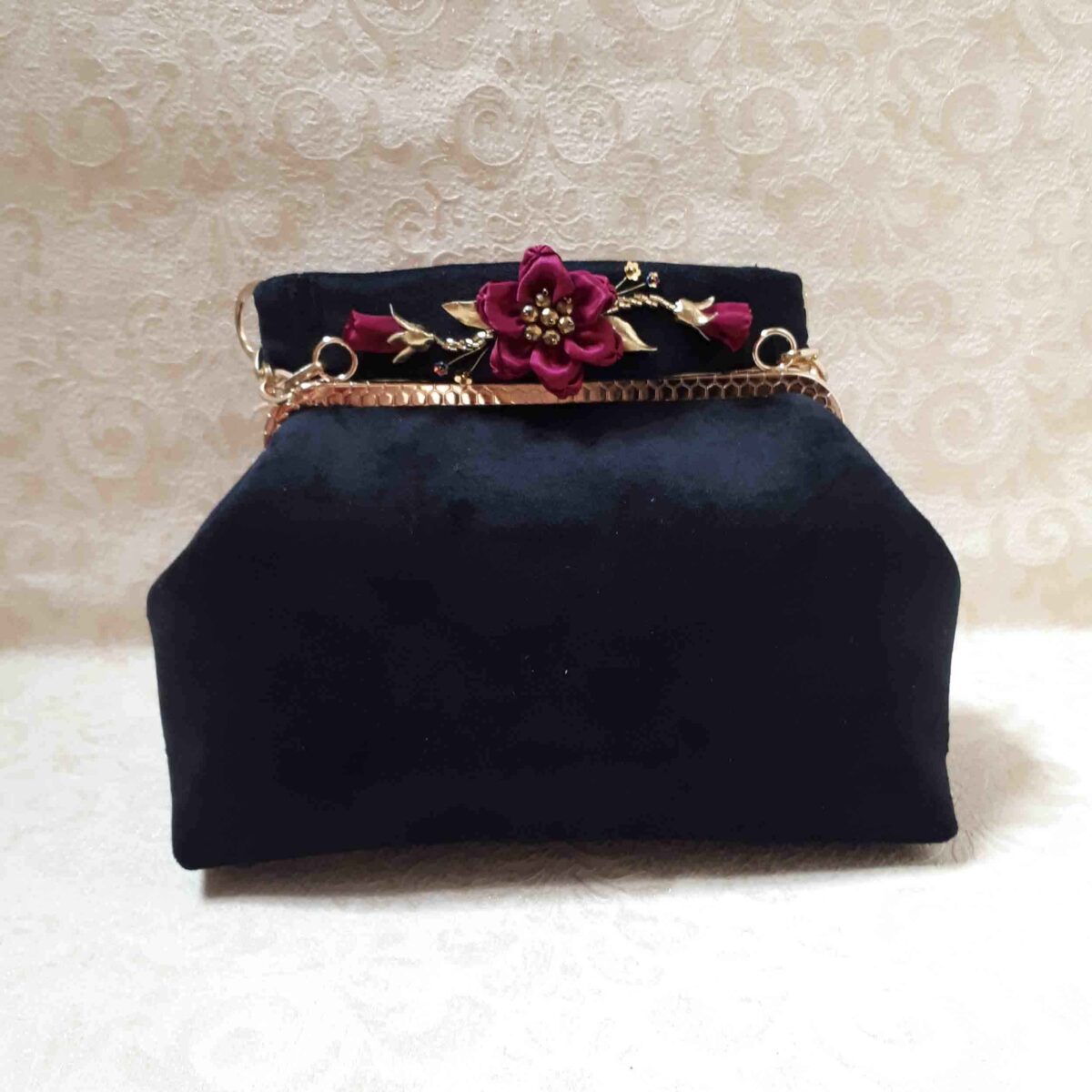 Price and Buy Ribbon Embroidery Clutch Handbag – Velvet with Butterfly Pattern - Image 4