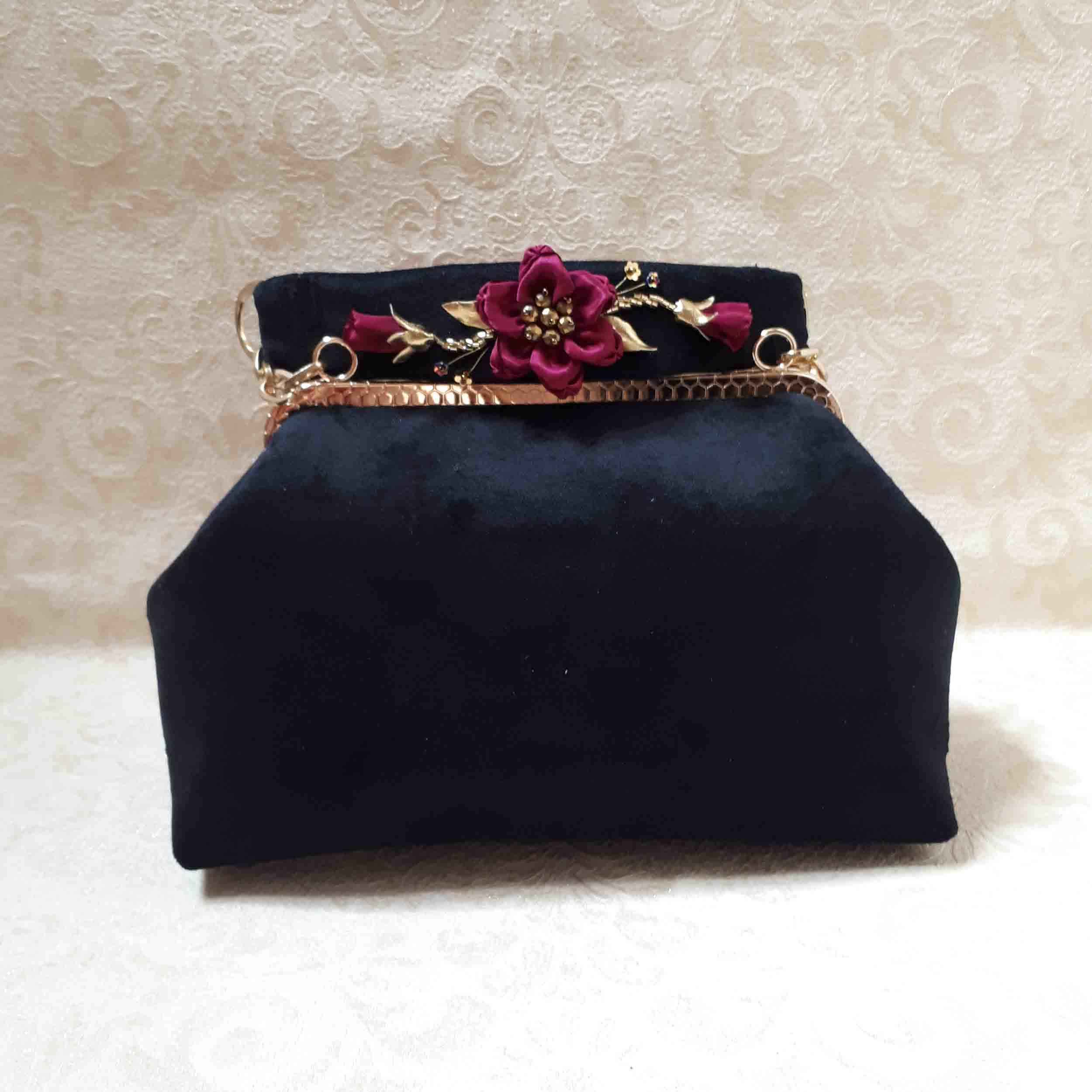 Price and Buy Ribbon Embroidery Clutch Handbag – Velvet with Butterfly Pattern - Image 4