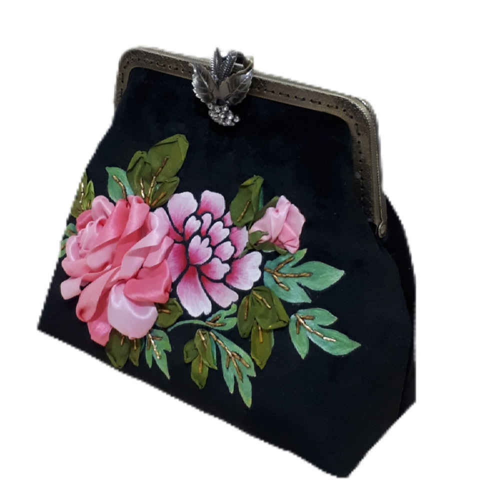 Price and Buy Ribbon Embroidery Clutch Handbag – Velvet with Navazesh Design - Image 4