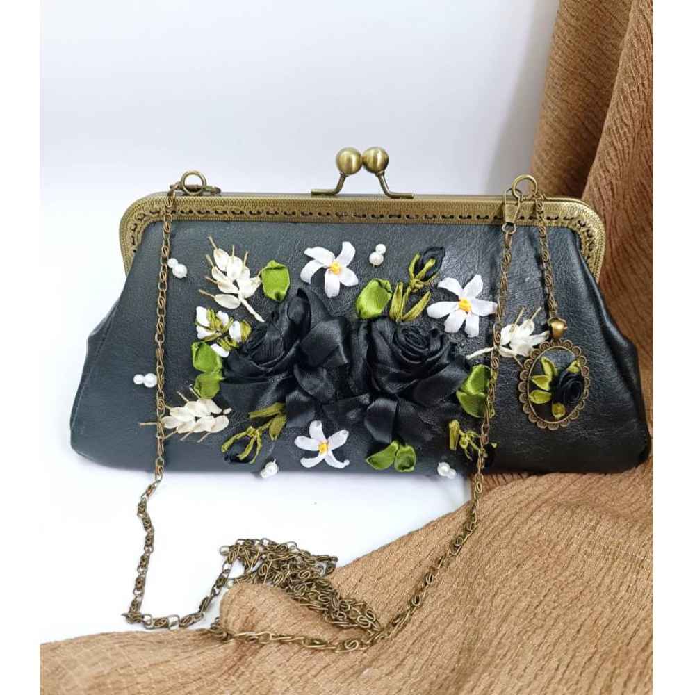 Price and Buy Ribbon Embroidery Clutch Handbag – Velvet with Niaz Design - Image 4