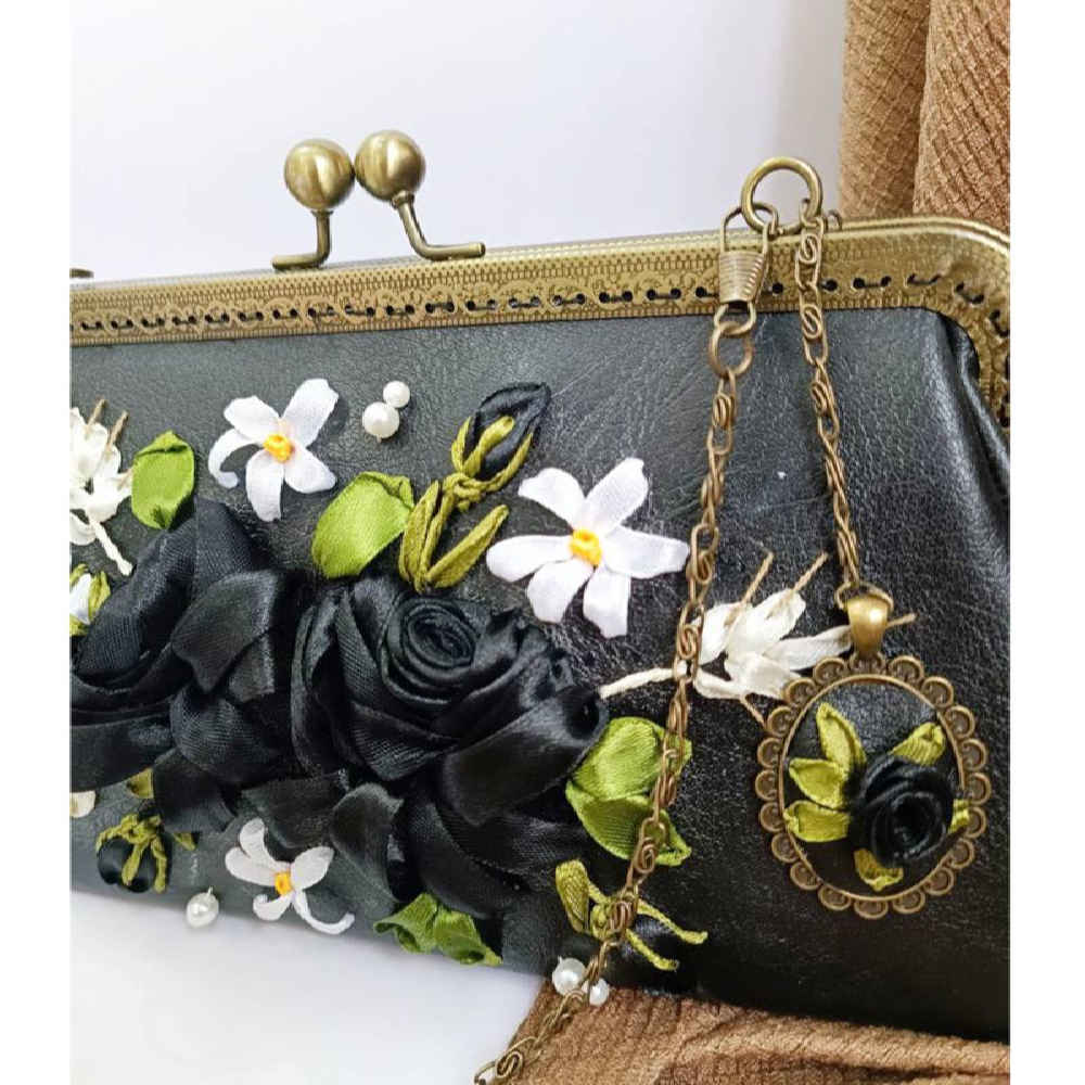 Price and Buy Ribbon Embroidery Clutch Handbag – Velvet with Niaz Design - Image 5