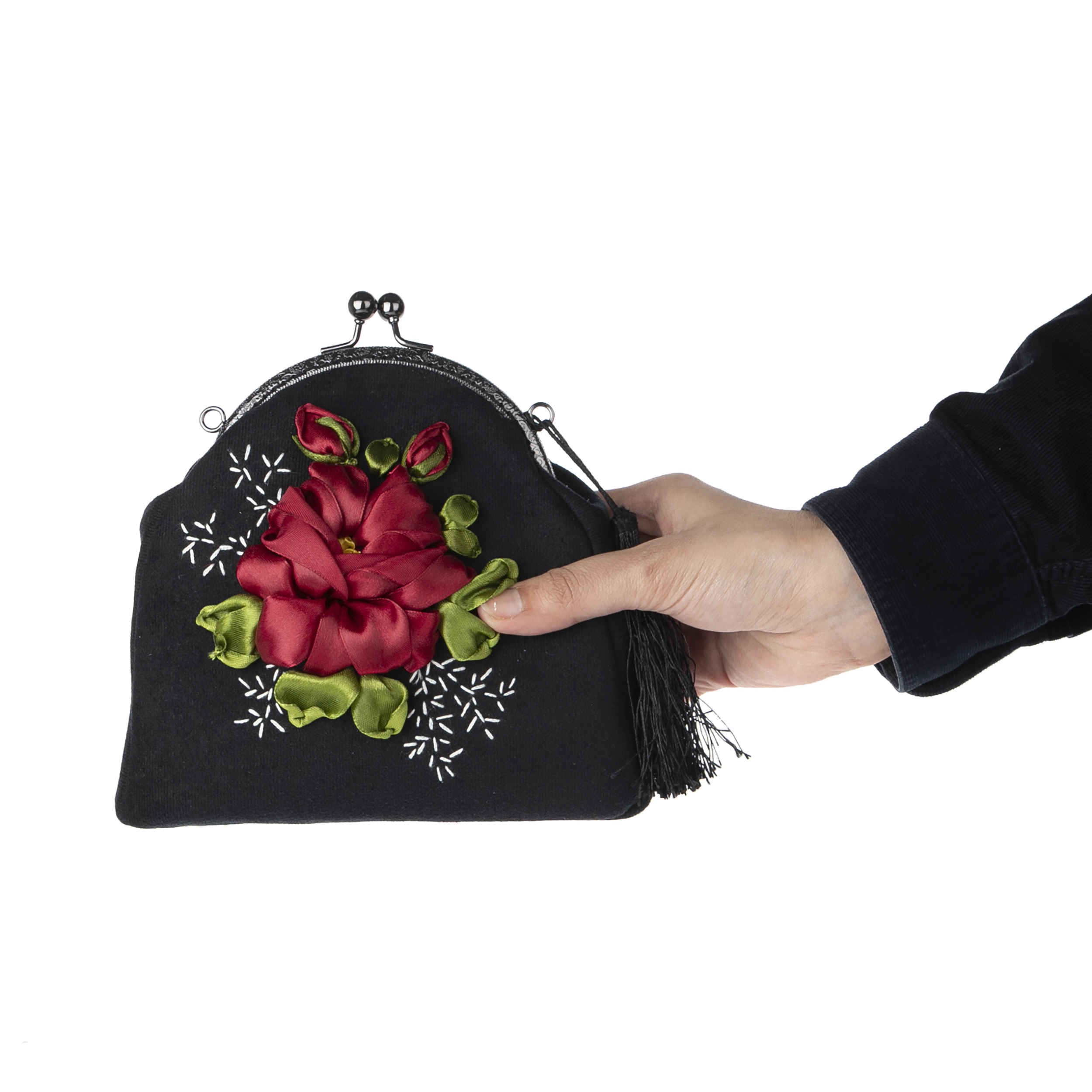 Price and Buy Ribbon Embroidery Clutch Handbag – Velvet with Tahoora Design - Image 5