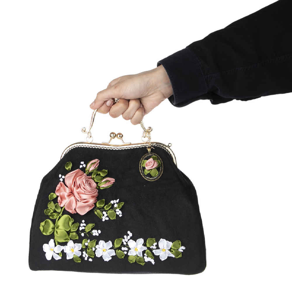 Price and Buy Ribbon Embroidery Clutch Handbag – Velvet with Tiara Design - Image 3