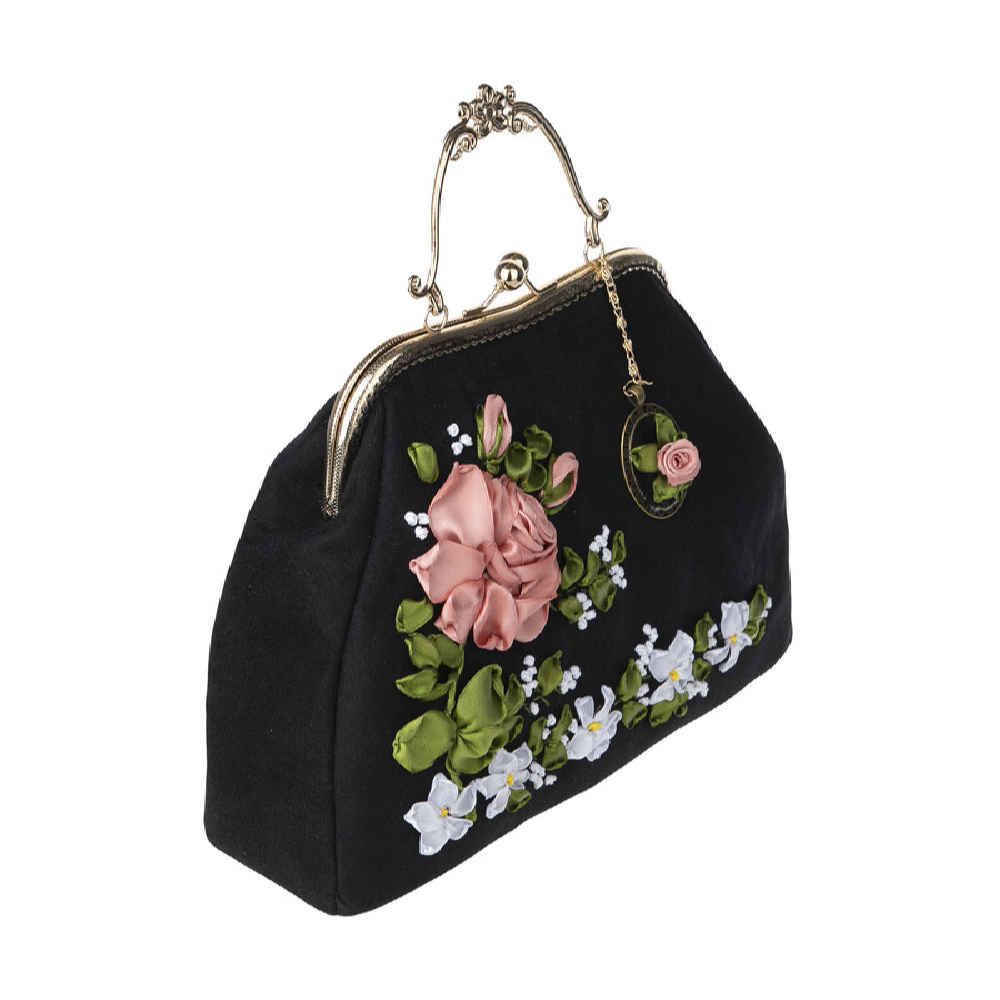 Price and Buy Ribbon Embroidery Clutch Handbag – Velvet with Tiara Design - Image 4