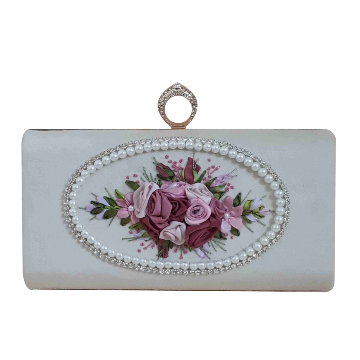 Price and Buy Ribbon Embroidery Clutch Handbag with Floral Detail for Evening Party