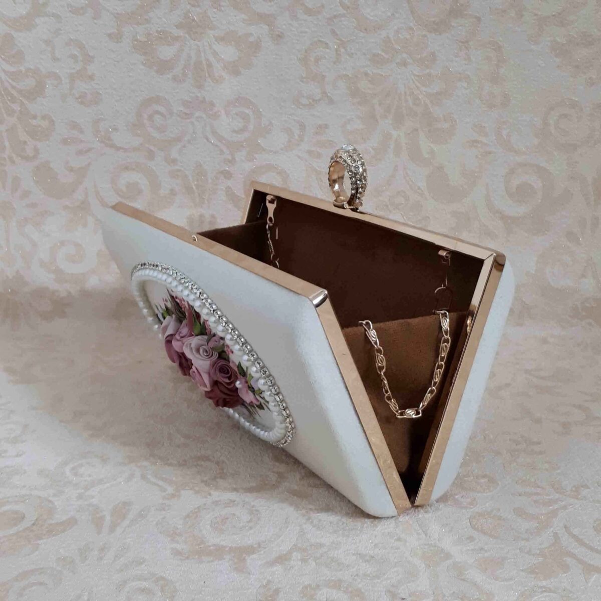 Price and Buy Ribbon Embroidery Clutch Handbag with Floral Detail for Evening Party - Image 3