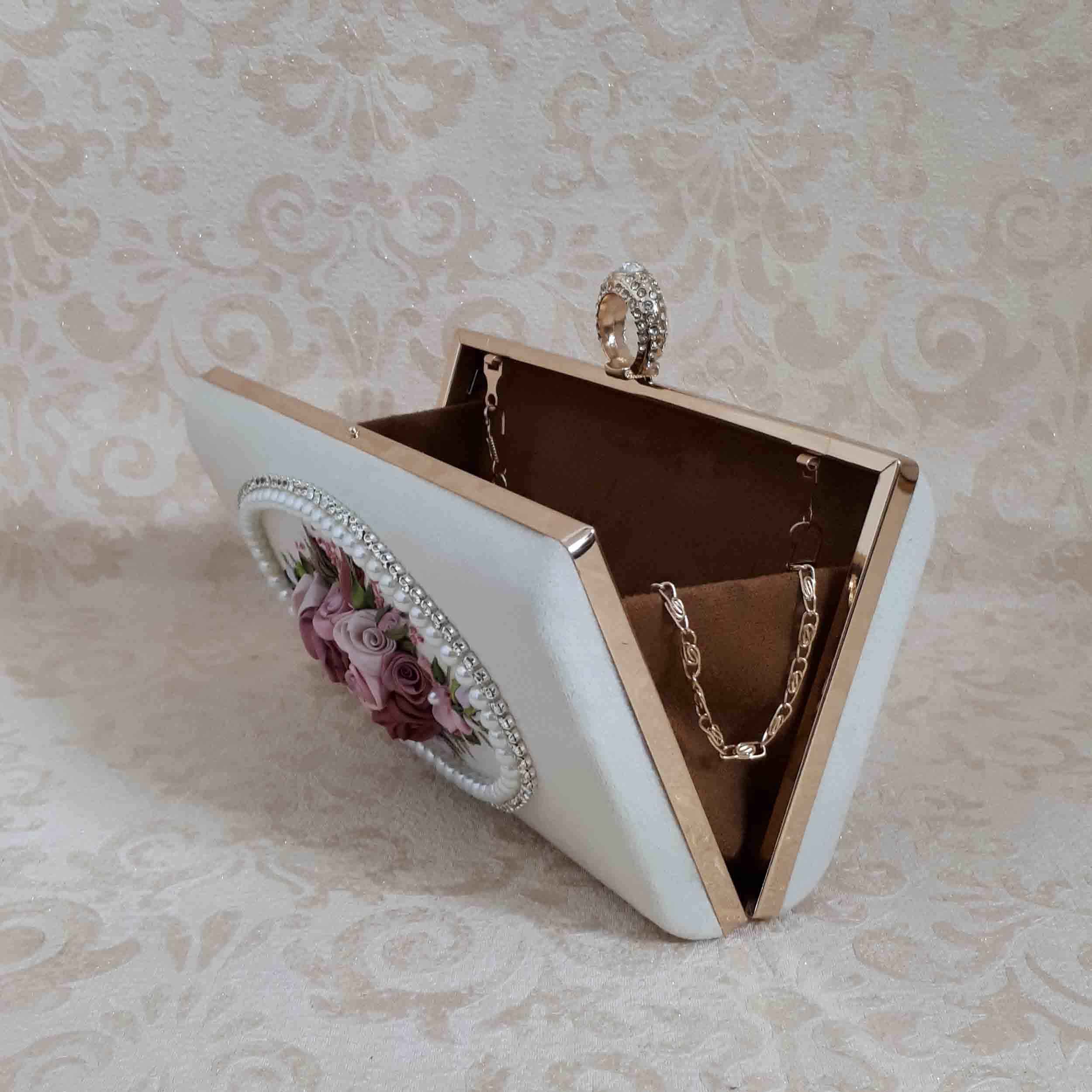 Price and Buy Ribbon Embroidery Clutch Handbag with Floral Detail for Evening Party - Image 3