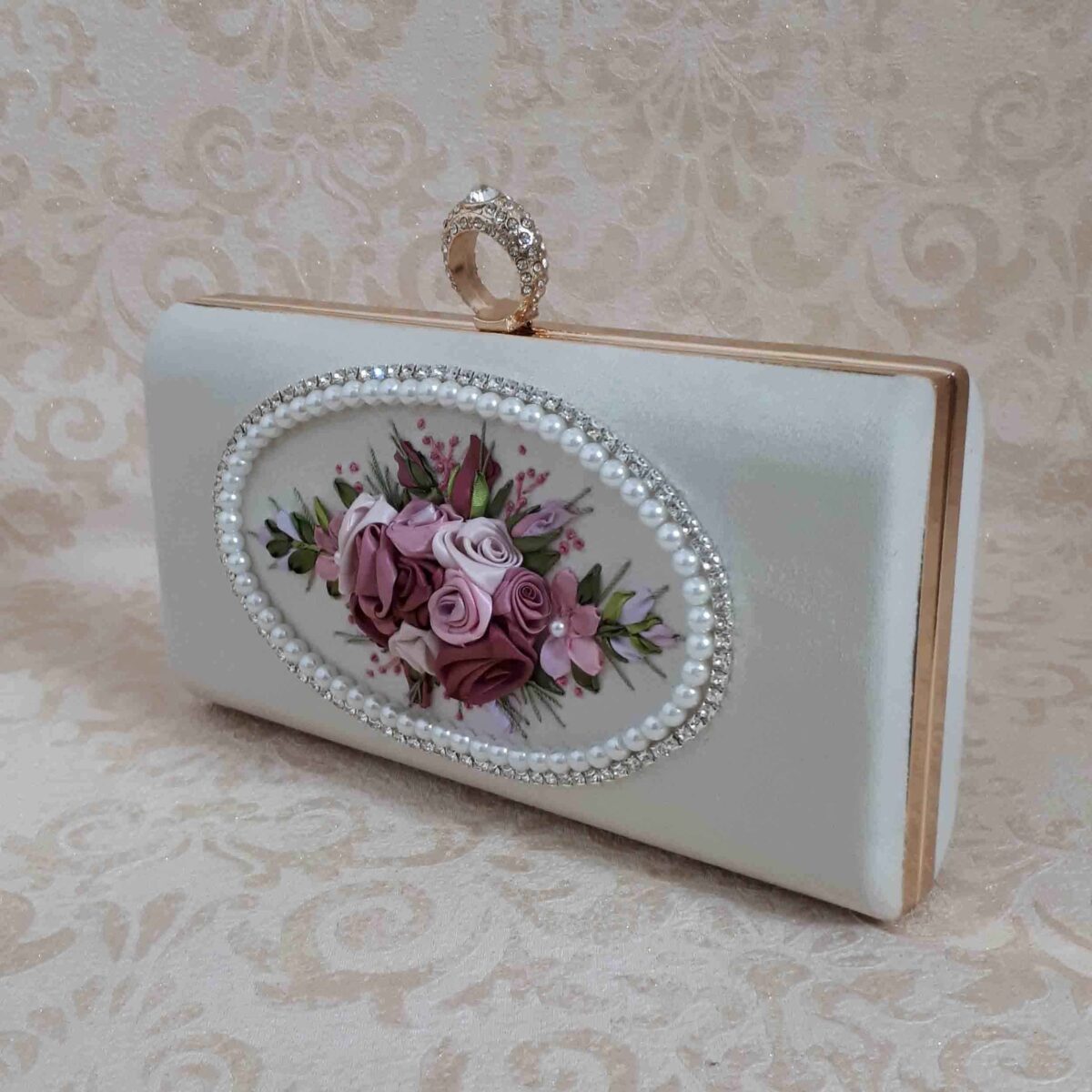 Price and Buy Ribbon Embroidery Clutch Handbag with Floral Detail for Evening Party - Image 4