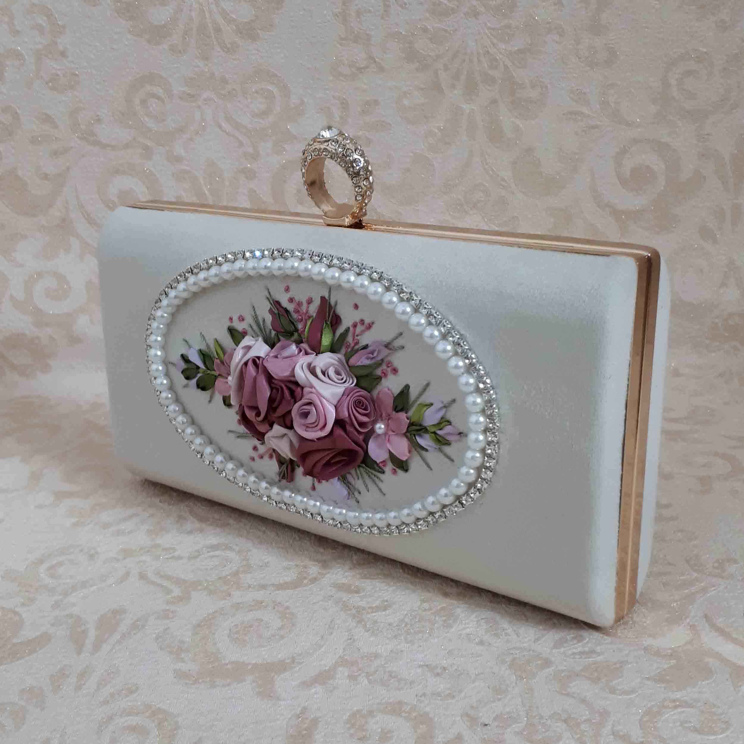 Price and Buy Ribbon Embroidery Clutch Handbag with Floral Detail for Evening Party - Image 4