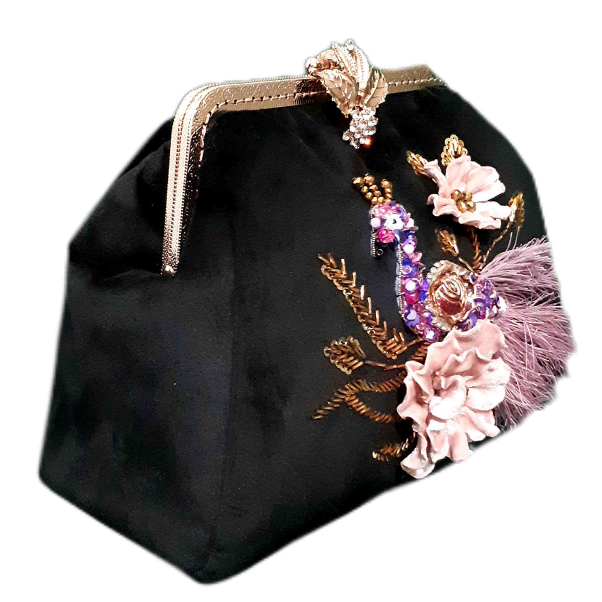 Price and Buy Ribbon Embroidery Clutch Handbag with Peacock Bead Detail - Image 5