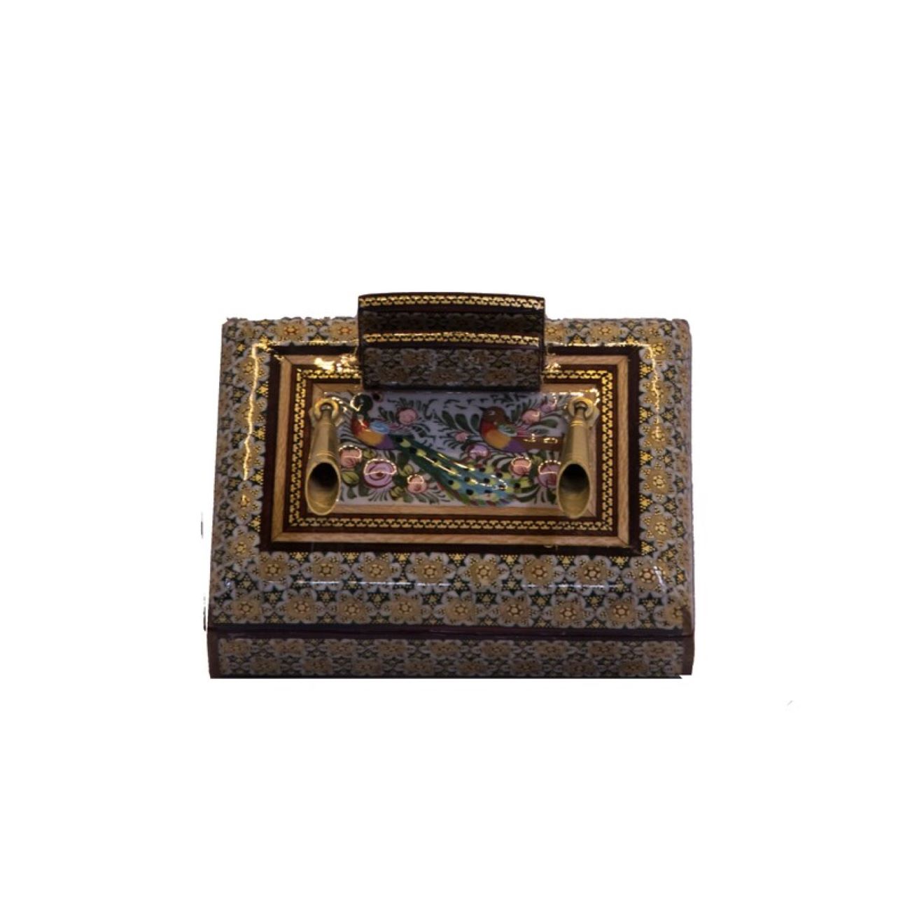 Price and Buy Rich Brown Theme – Bird & Flower Khatamkari Card & Pen Holder_6901af9f36a05.jpeg Price and Buy Rich Brown Theme – Bird & Flower Khatamkari Card & Pen Holder - Image 1