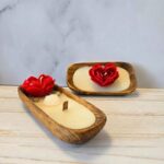 Price and Buy Romantic Red Rose Heart Candle – Handmade with Wooden Bowl Set of 2